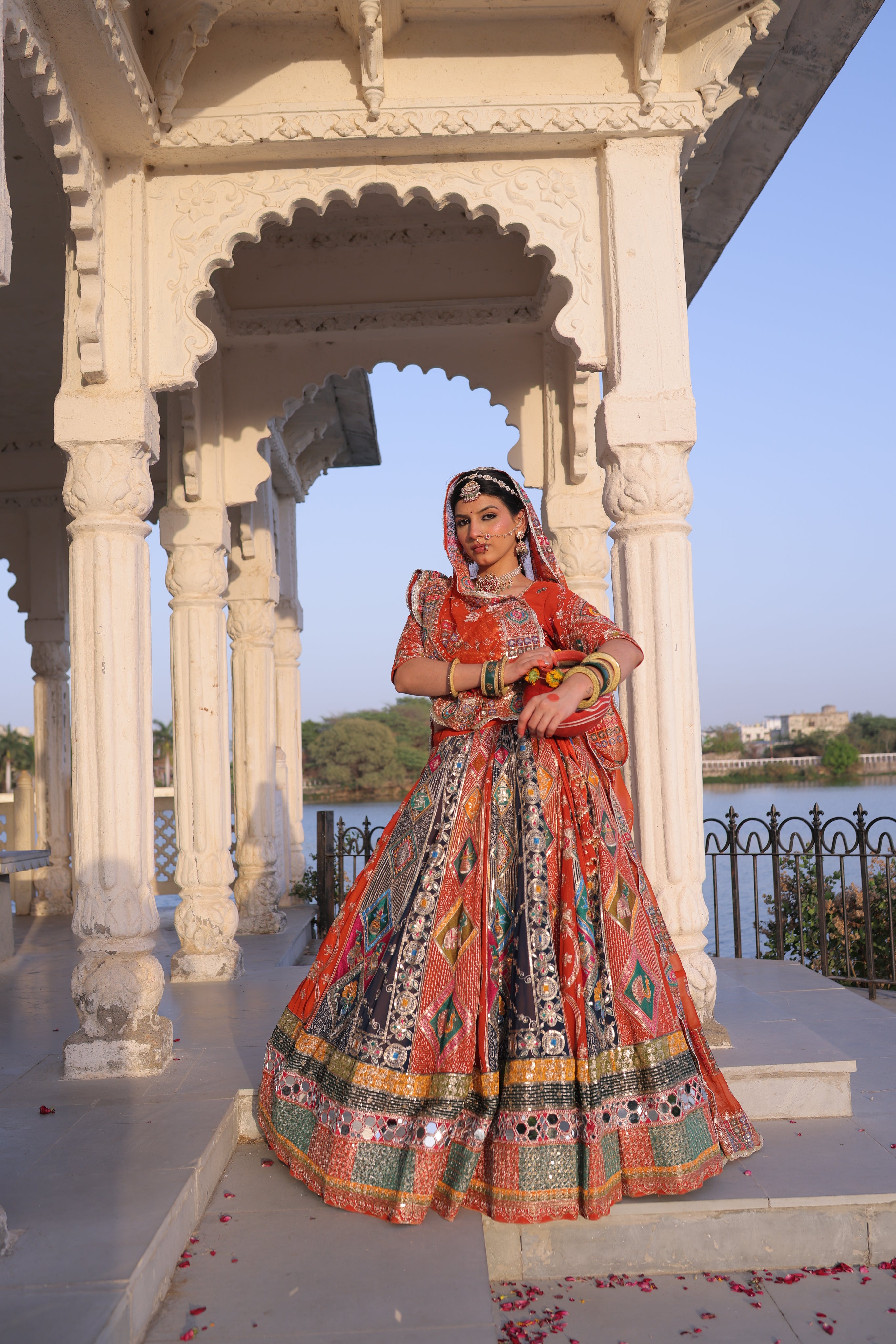 Rust Orange Noorkali Lehenga for Women | Heavy Embroidered Bridal Lehenga
