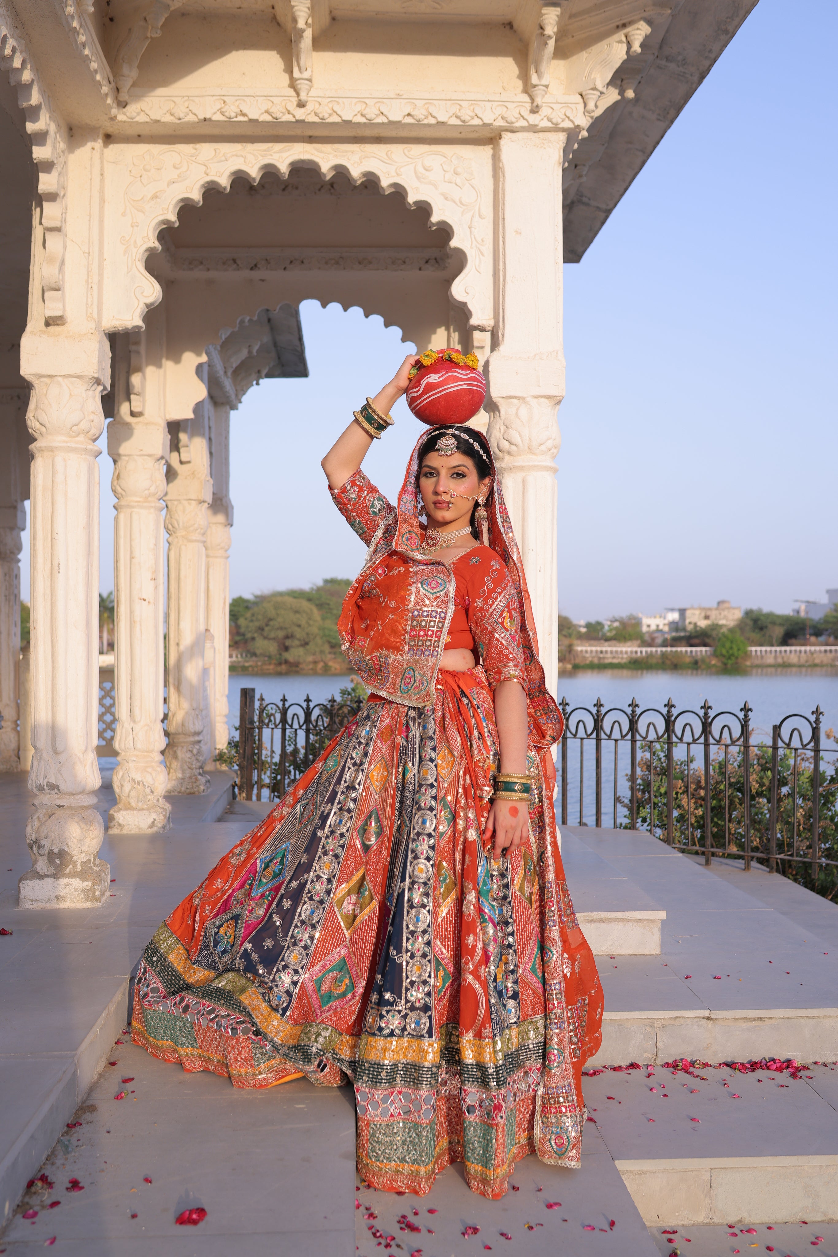 Rust Orange Noorkali Lehenga for Women | Heavy Embroidered Bridal Lehenga