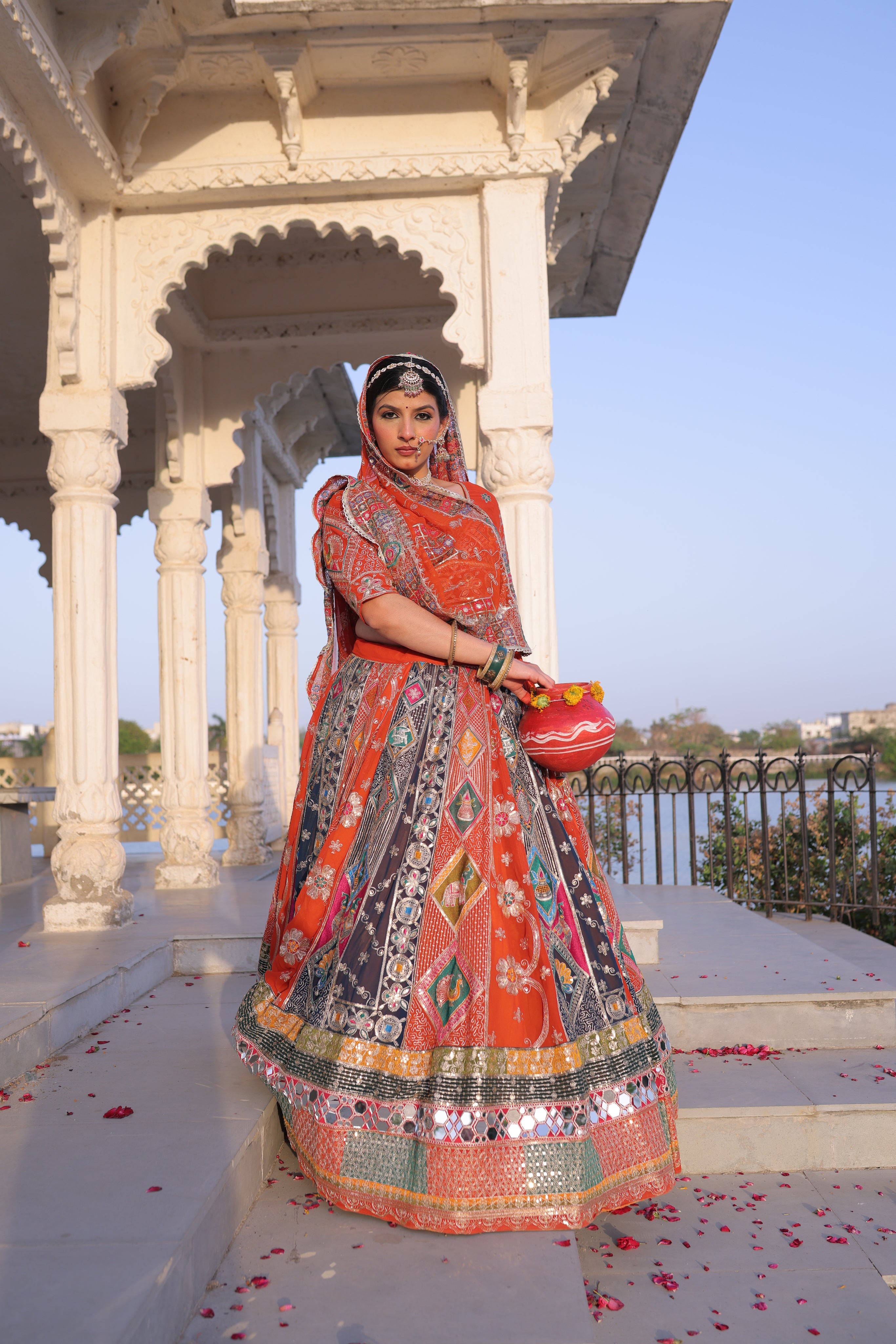 Rust Orange Noorkali Lehenga for Women | Heavy Embroidered Bridal Lehenga