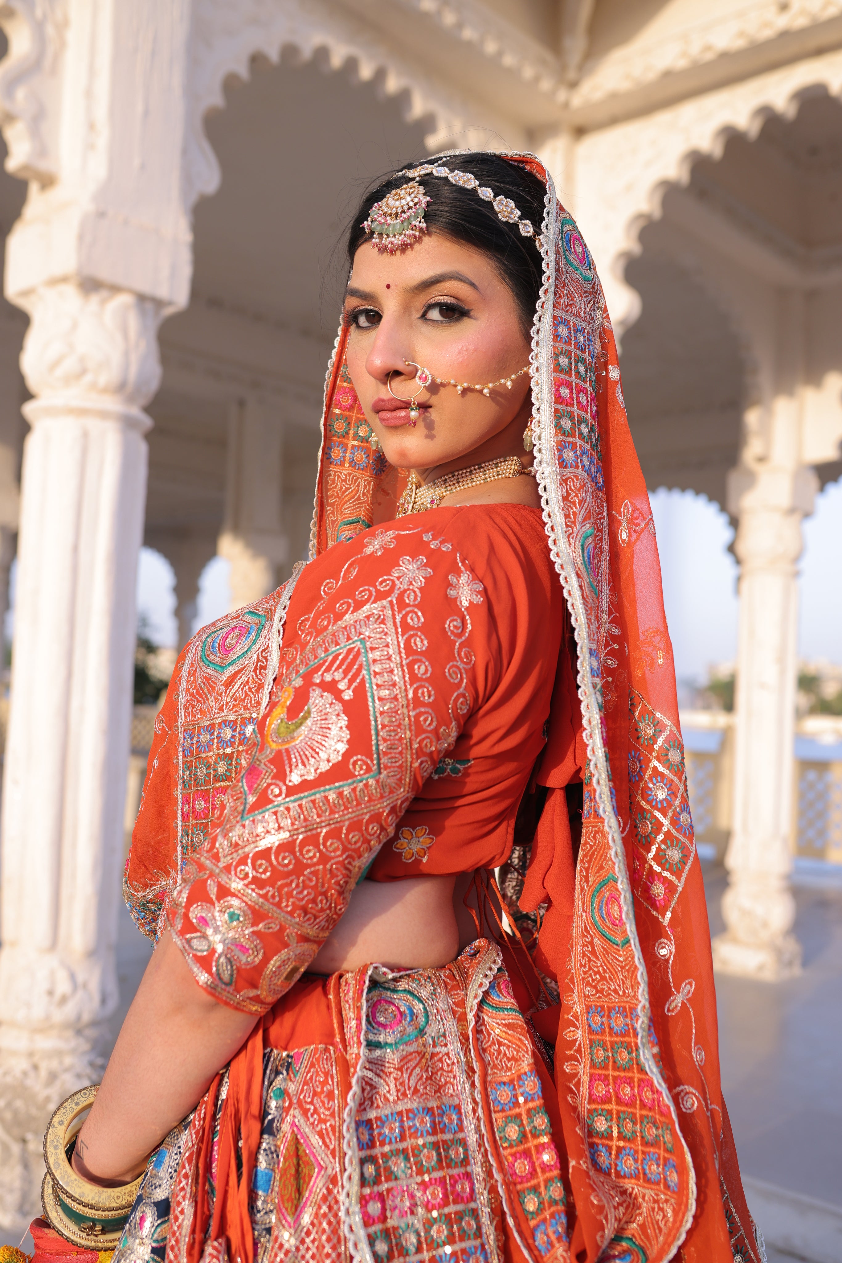 Rust Orange Noorkali Lehenga for Women | Heavy Embroidered Bridal Lehenga