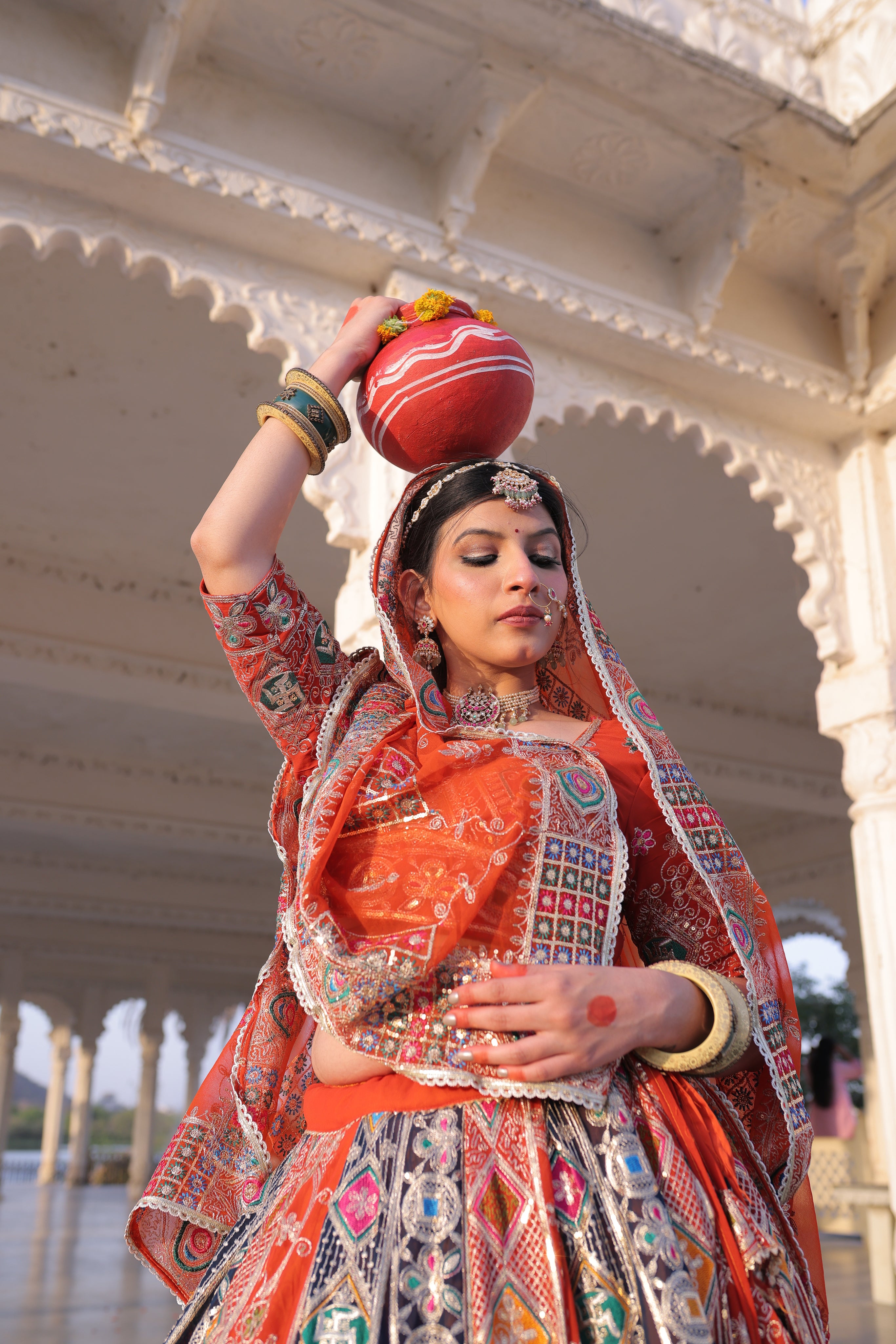 Rust Orange Noorkali Lehenga for Women | Heavy Embroidered Bridal Lehenga