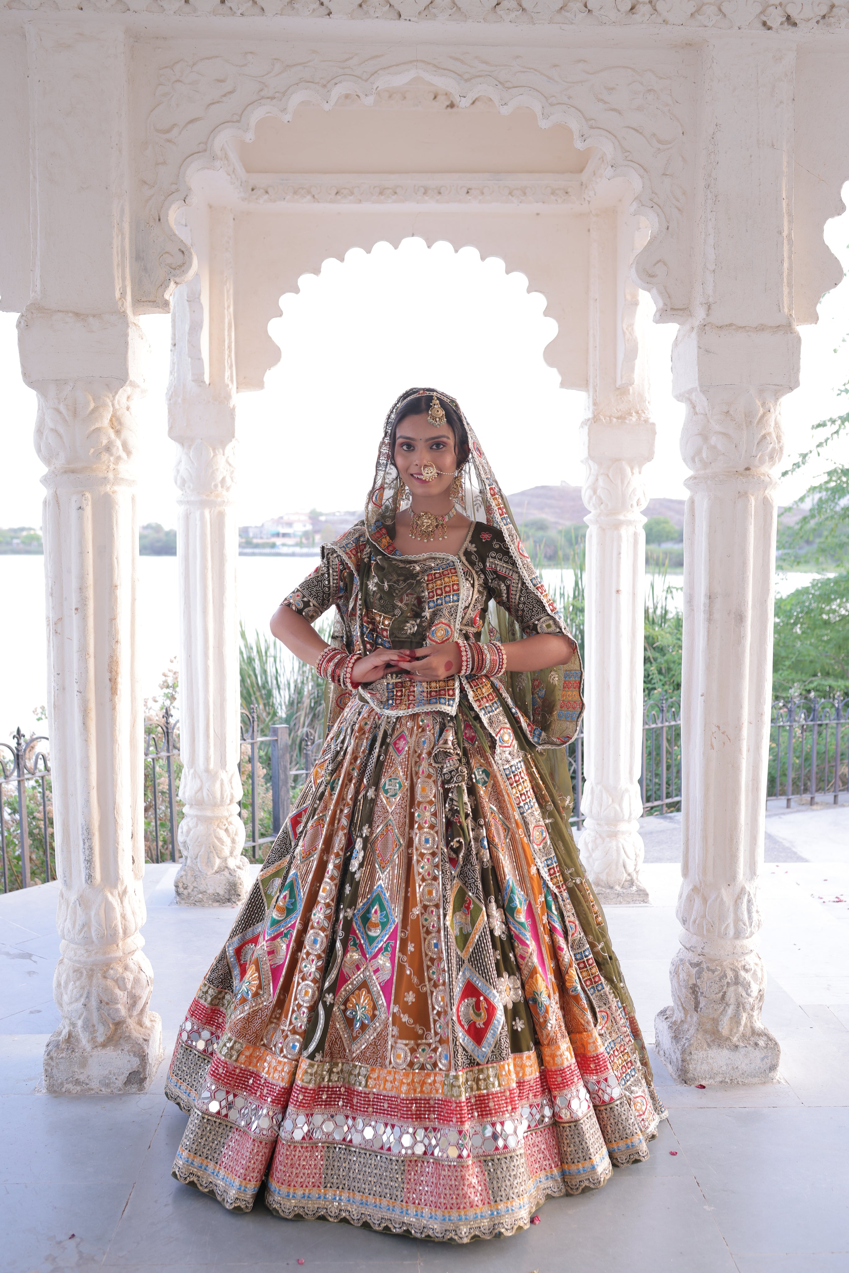 Olive Green Noorkali Lehenga for Women | Designer Bridal Lehenga