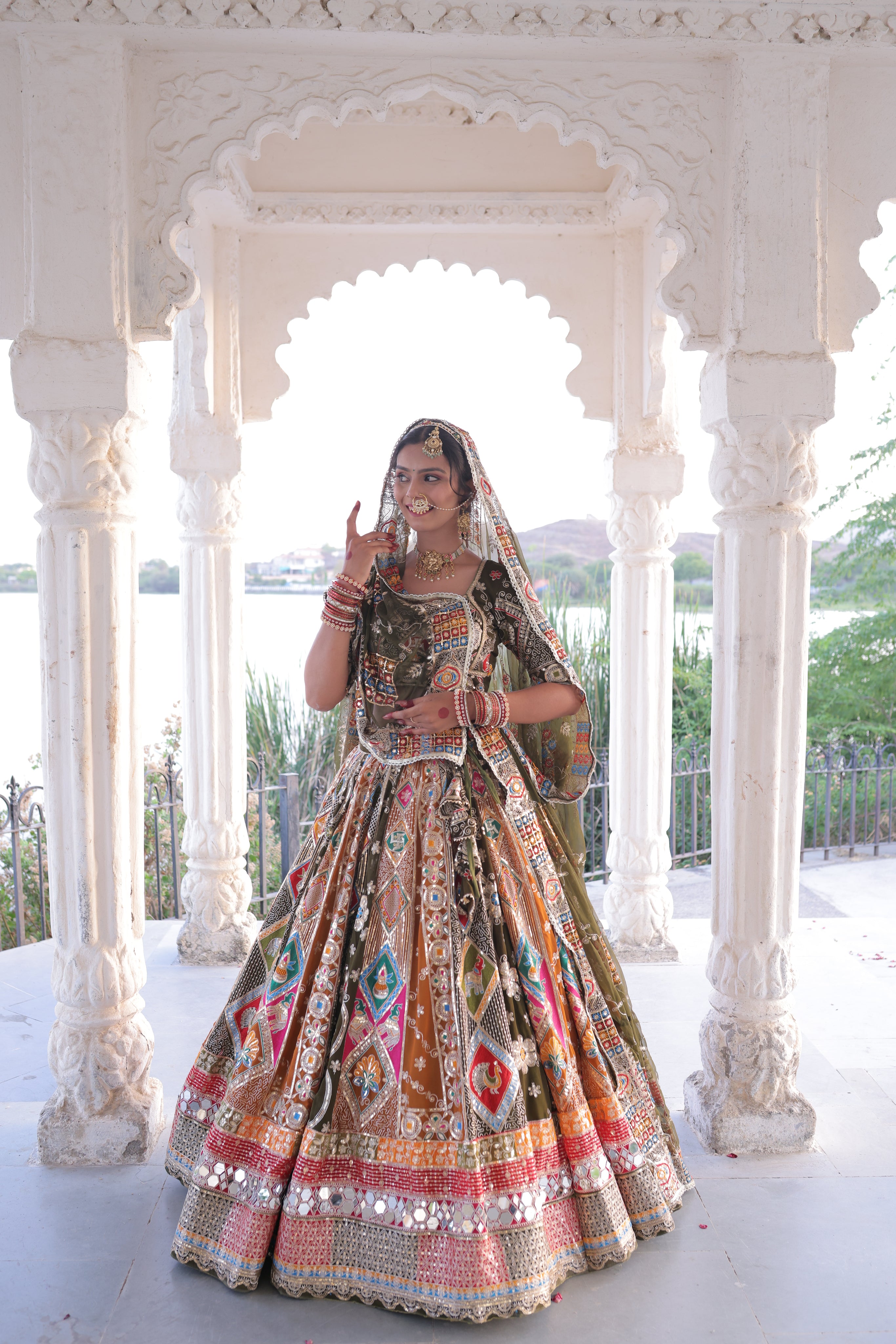 Olive Green Noorkali Lehenga for Women | Designer Bridal Lehenga