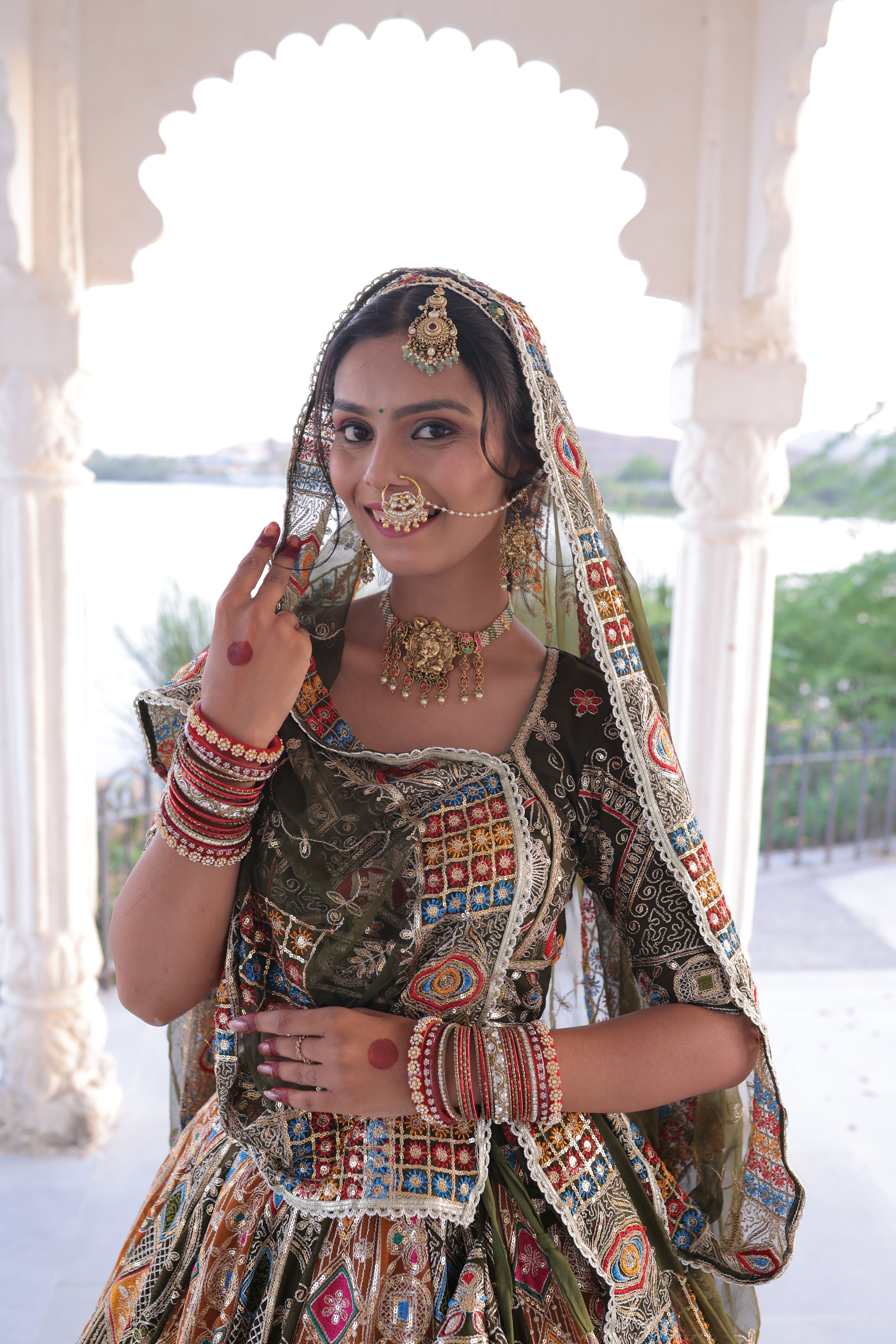 Olive Green Noorkali Lehenga for Women | Designer Bridal Lehenga