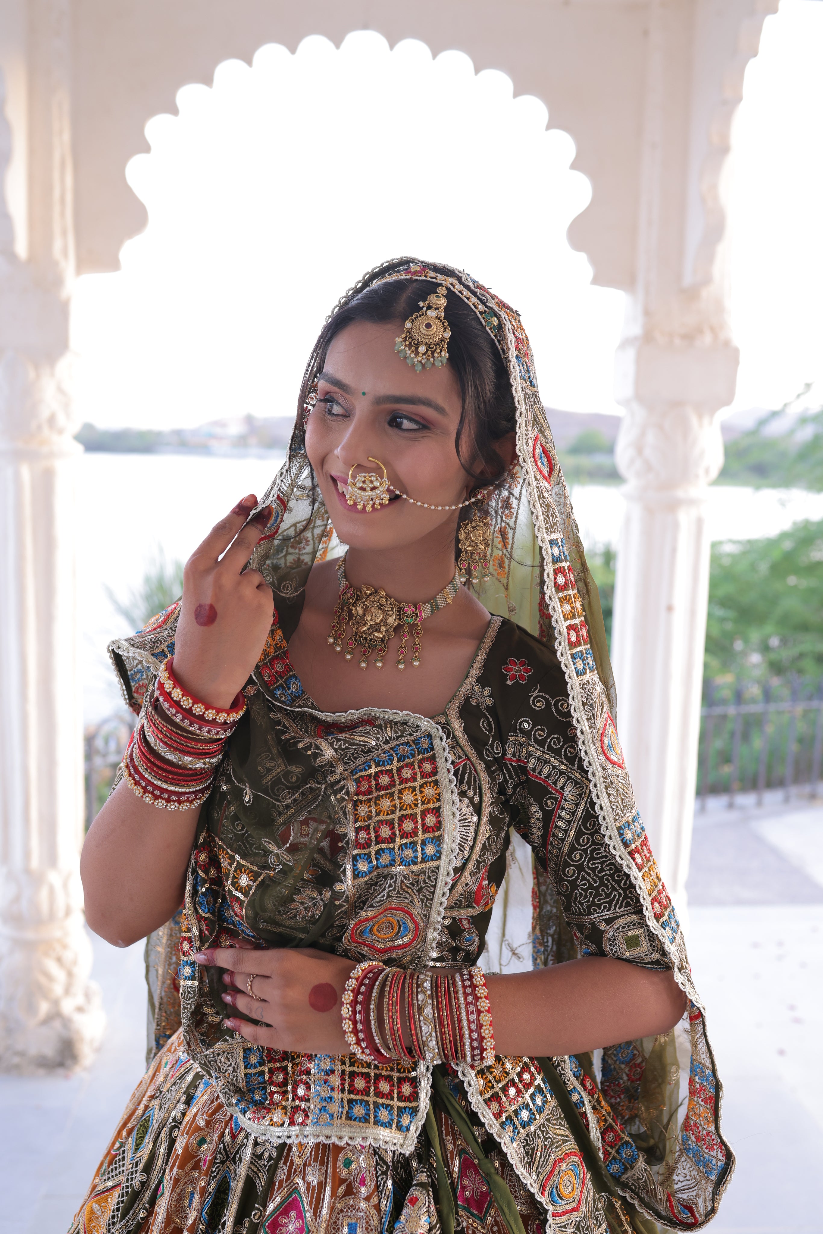 Olive Green Noorkali Lehenga for Women | Designer Bridal Lehenga