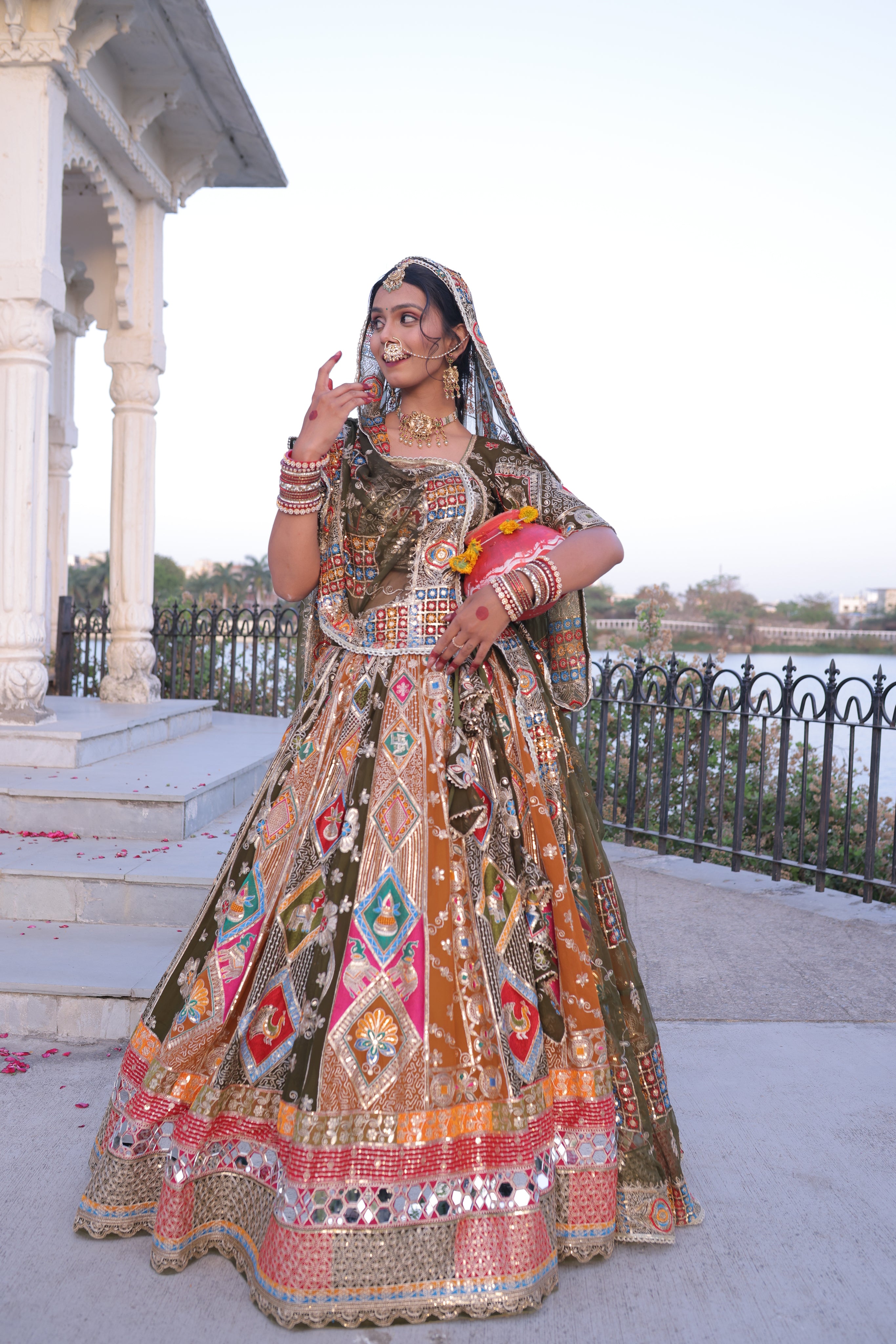 Olive Green Noorkali Lehenga for Women | Designer Bridal Lehenga
