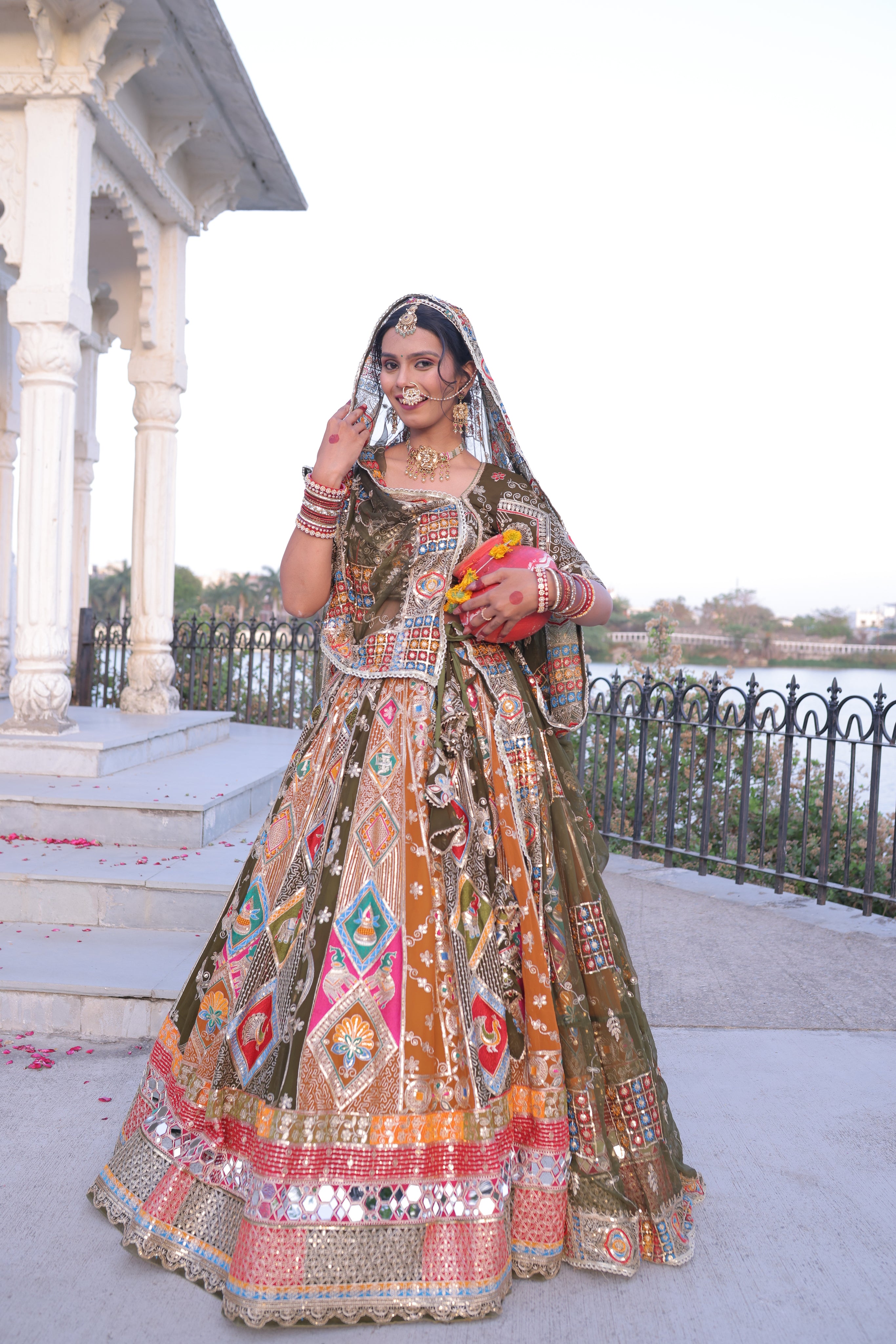 Olive Green Noorkali Lehenga for Women | Designer Bridal Lehenga