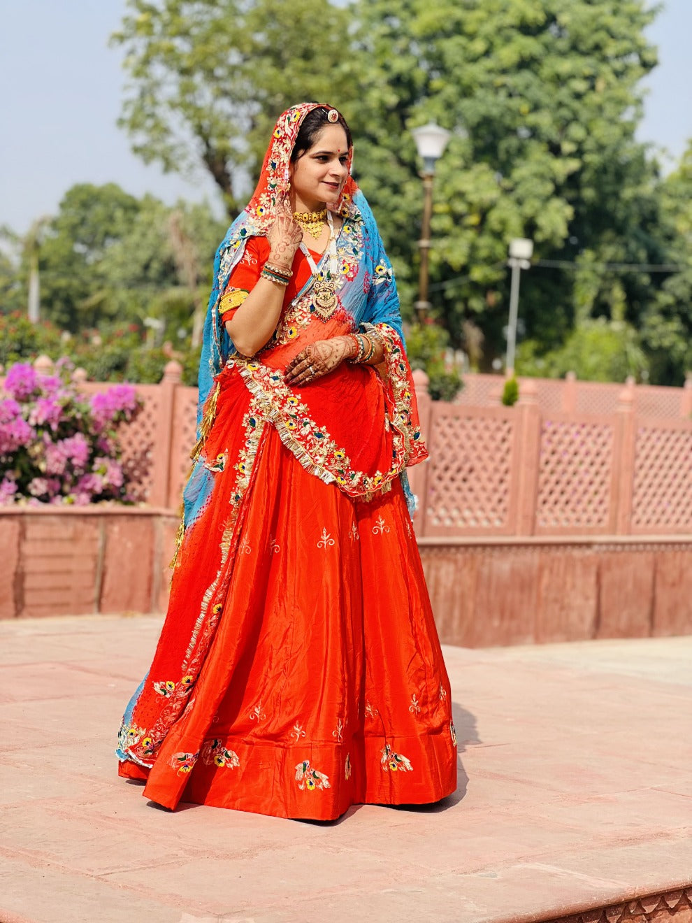 Bright Orange Designer Lehenga with Heavy Handwork  | Radhika Boutique