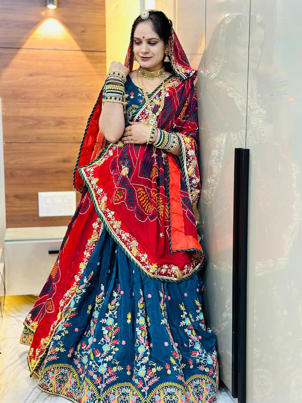 Royal Blue & Red Rajputi Lehenga with Heavy Chunri | Radhika Boutique