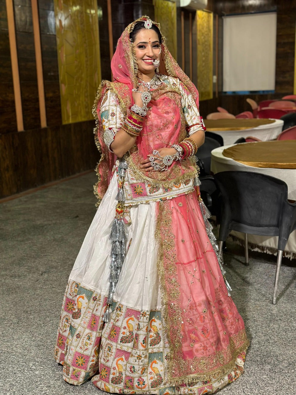 Royal White & Pink Rajputi Poshak – Heavy Handwork Lehenga Set | Radhika Boutique