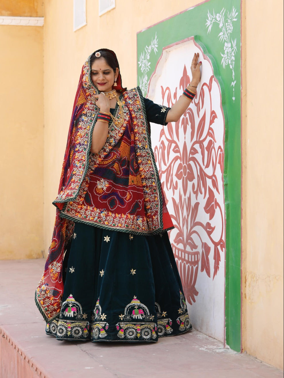 Rajputi Velvet Lehenga with Heavy Embroidery & Odhani | Radhika Boutique