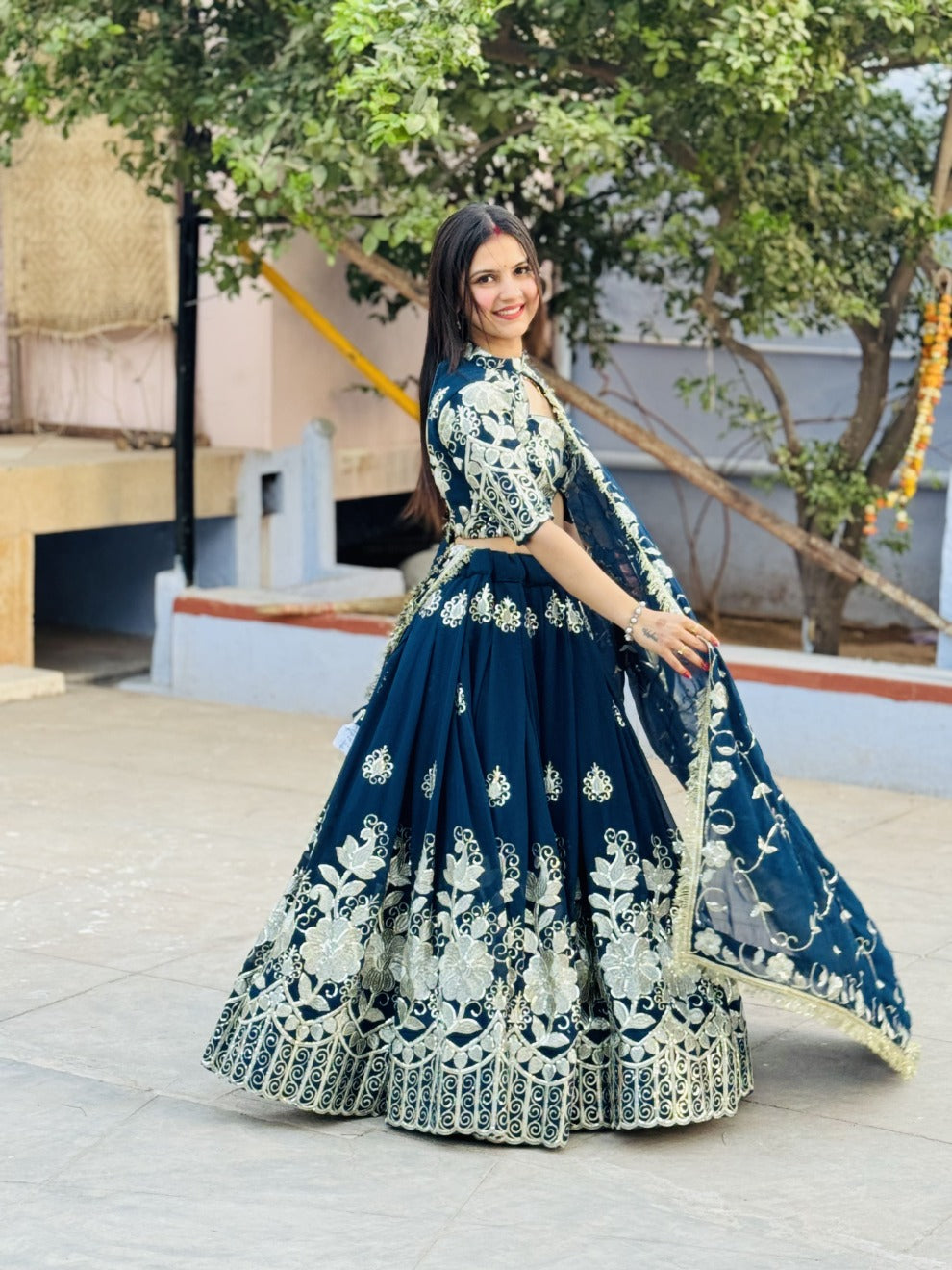 Navy Blue Heavy Embroidered Lehenga Set | Designer Party & Wedding Wear| Radhika Boutique