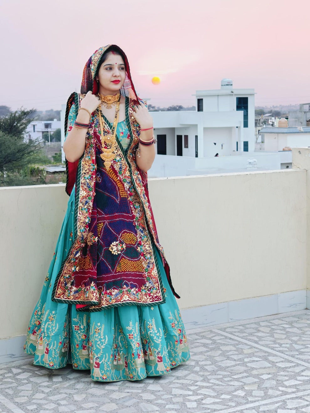 Teal Heritage Rajputi Lehenga | Radhika Boutique