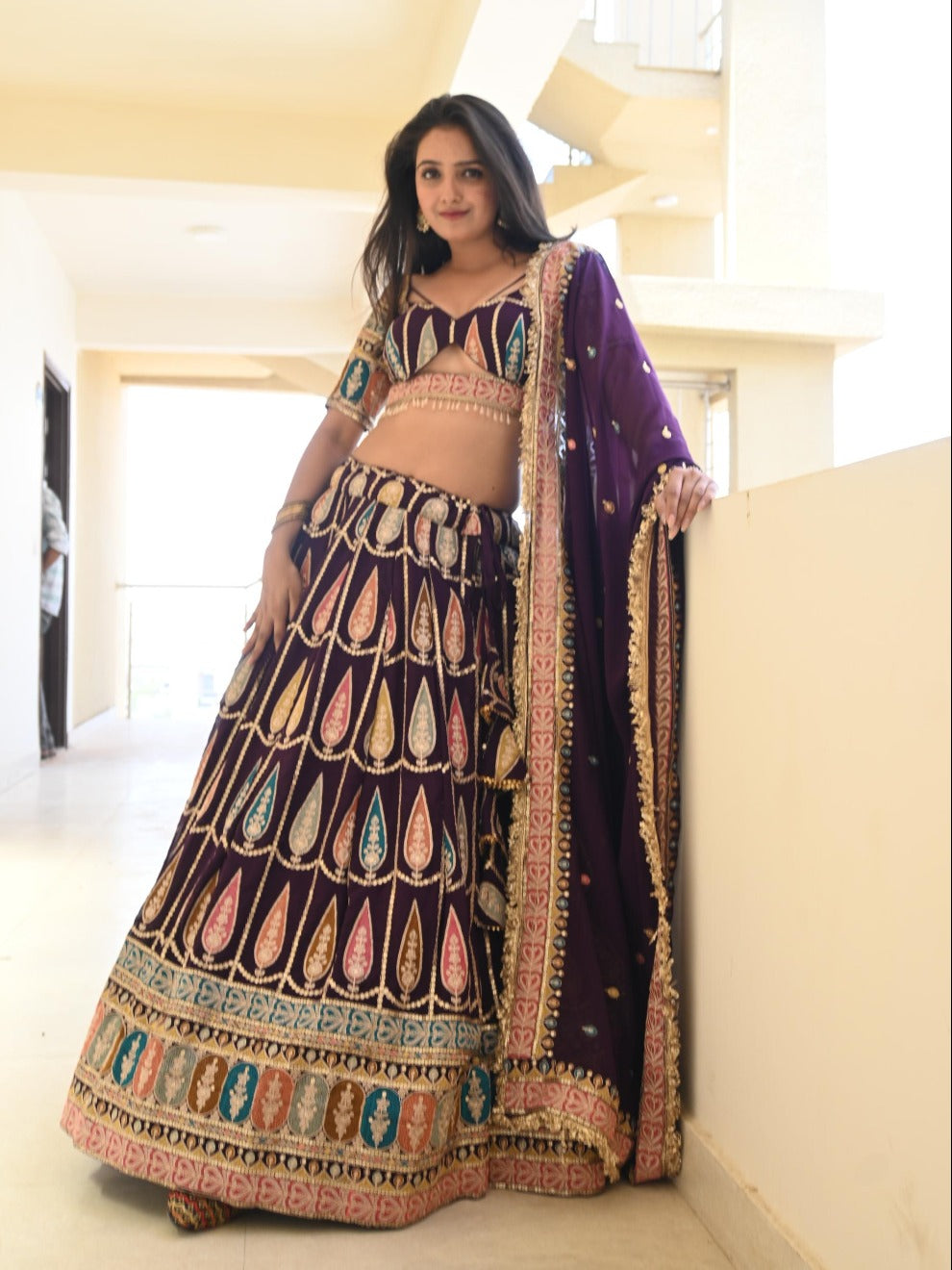 Royal Purple Teardrop Embroidery Lehenga | Radhika Boutique