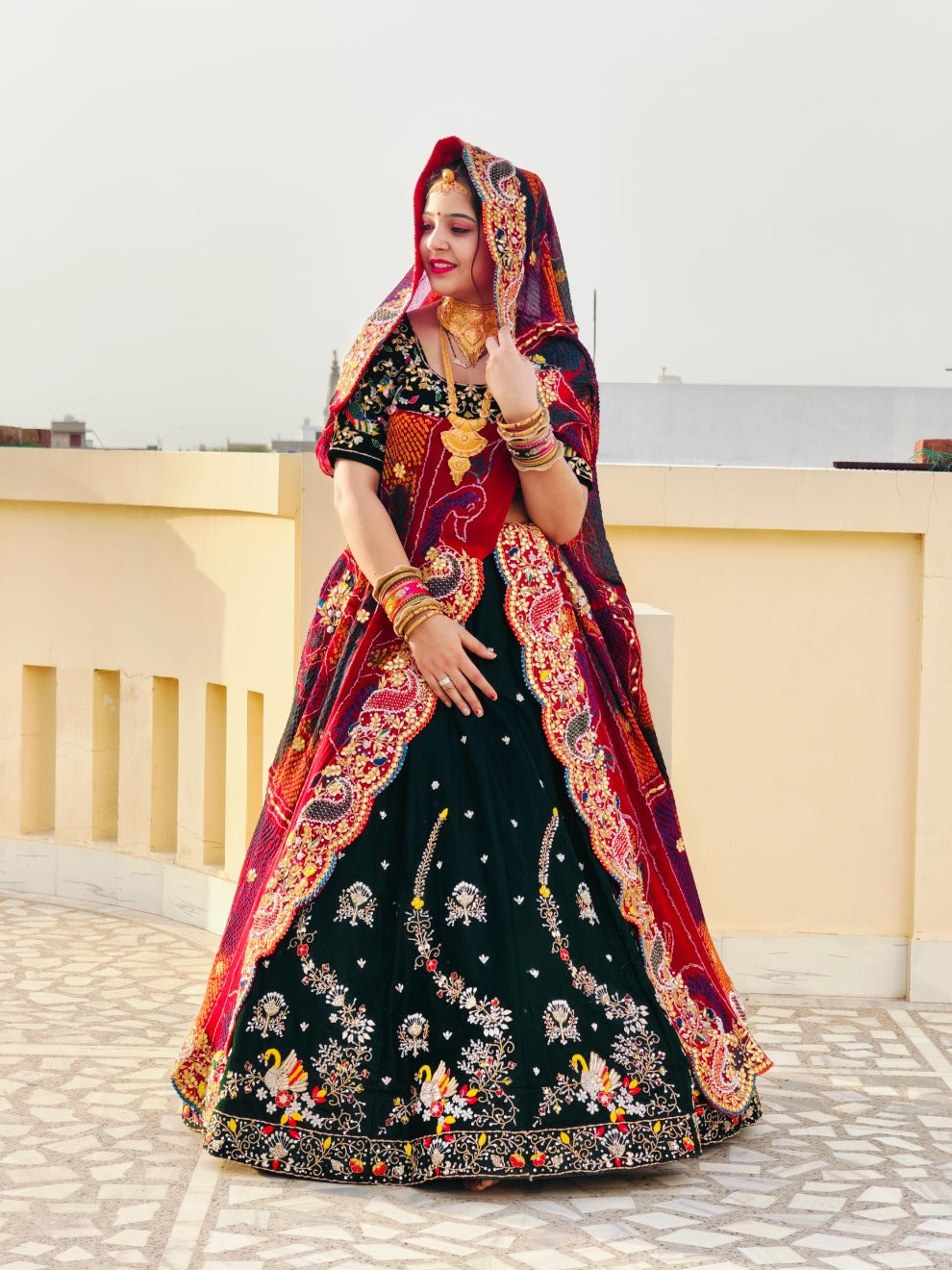 Black Maroon Rajputi Embroidered Lehenga | Radhika Boutique