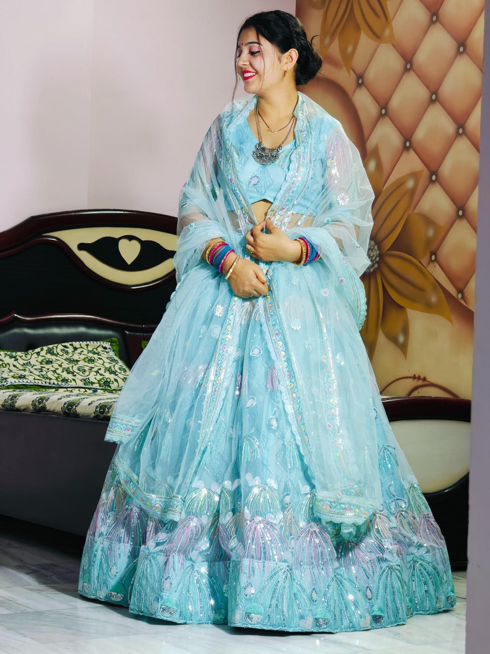 Sky Blue Elegant Embroidered Lehenga | Radhika Boutique