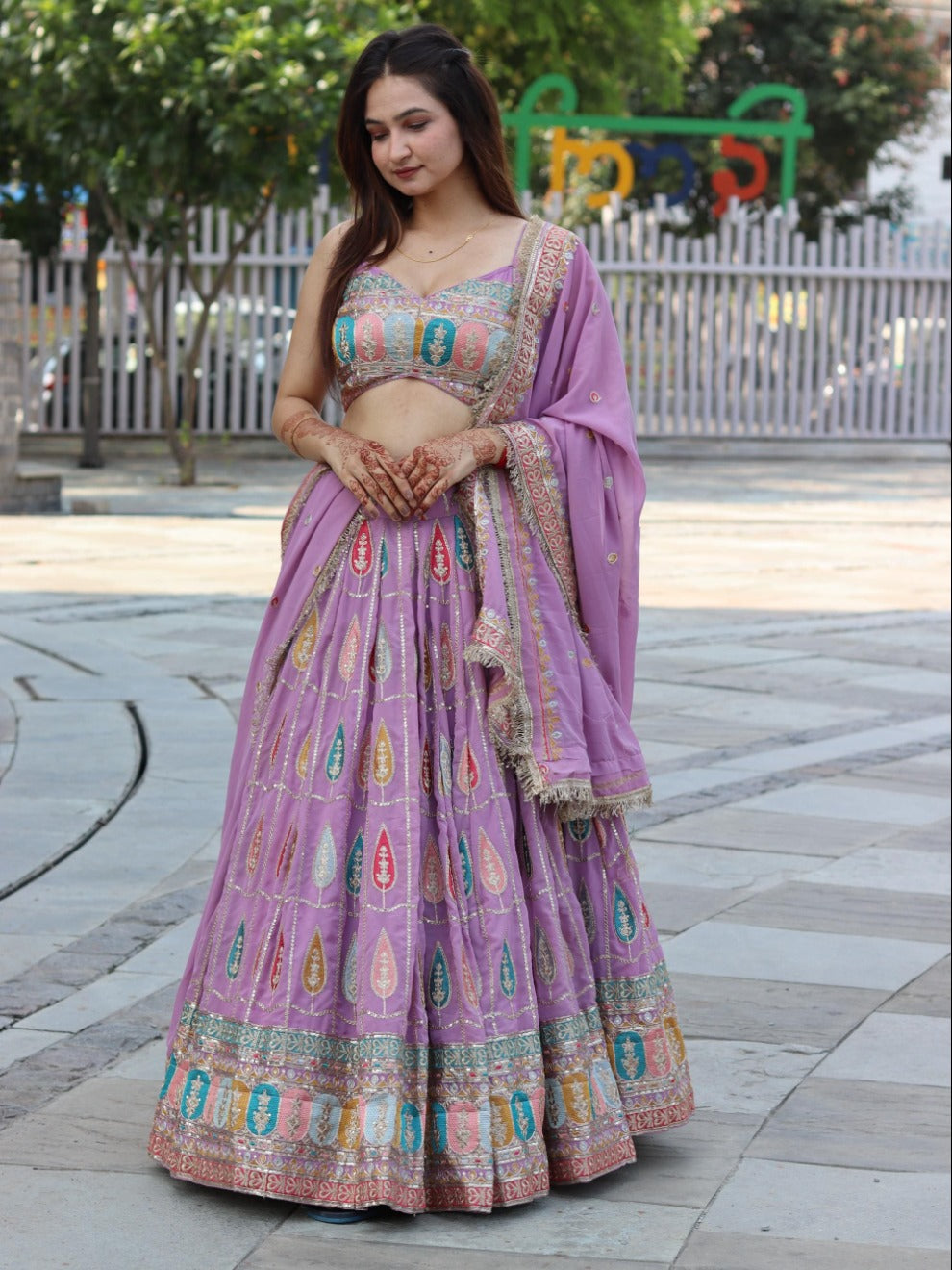 Lavender Multicolor Designer Lehenga | Radhika Boutique