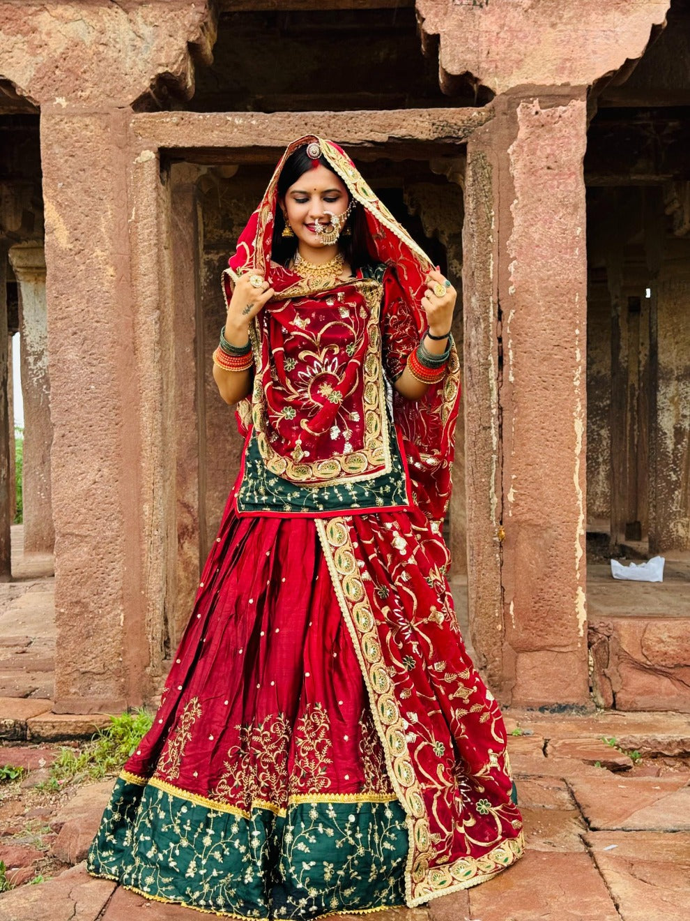 Red Royal Rajputi Embroidered Lehenga | Radhika Boutique