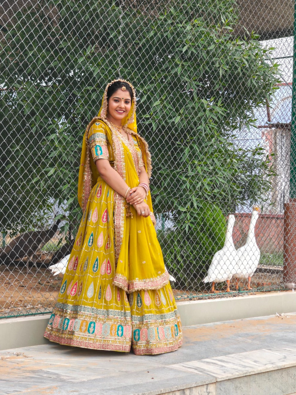 Mustard Heritage Embroidered Lehenga | Radhika Boutique