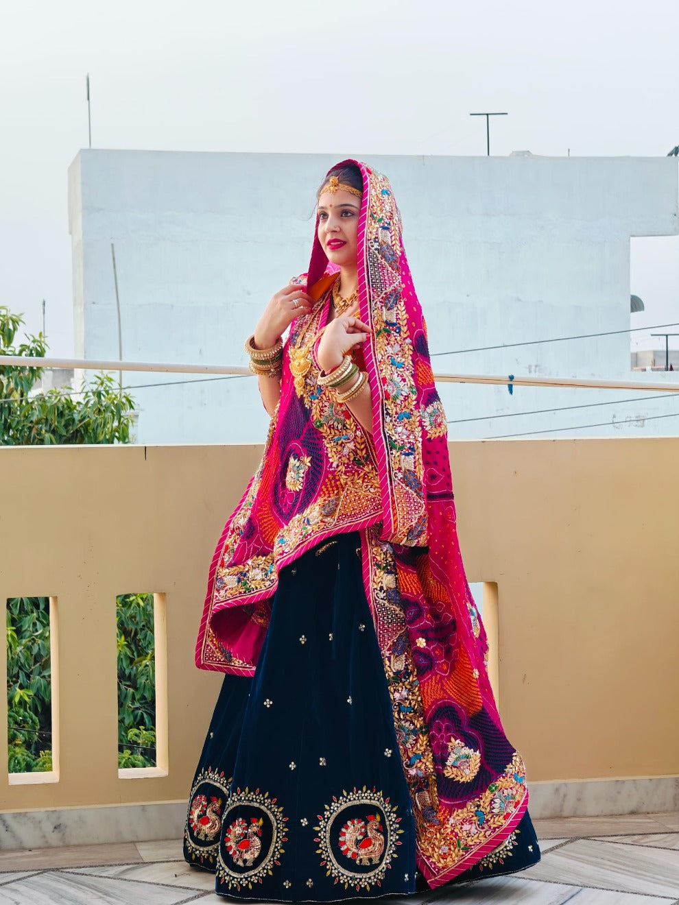 Navy Rajputi Heritage Lehenga | Radhika Boutique