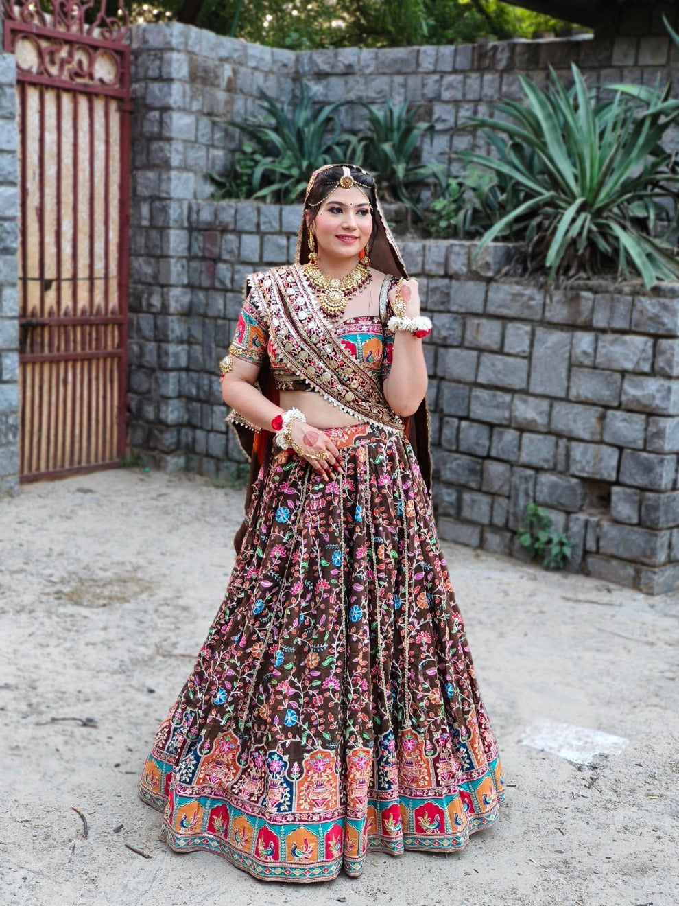 Brown Multicolor Embroidered Lehenga |Radhika Boutique