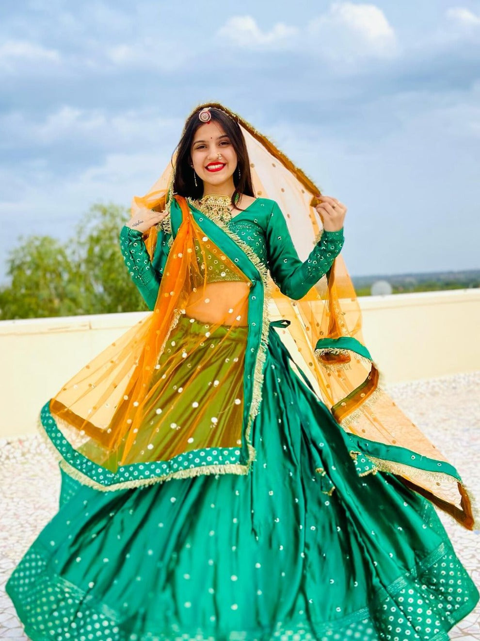 Satin Silk Green Lehenga with Sequin & Pittan Work |  Radhika Boutique