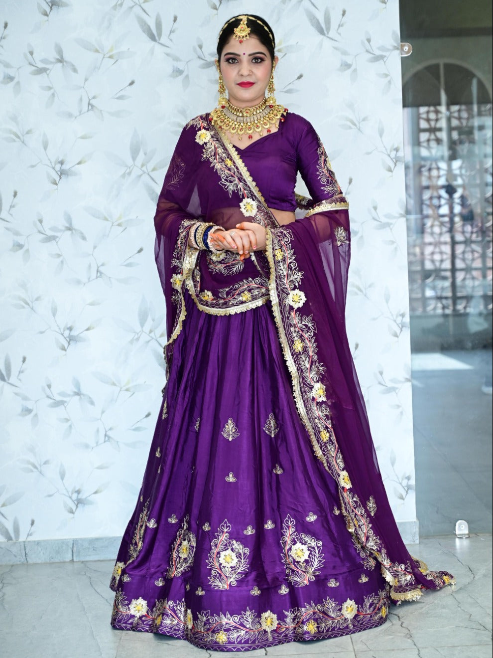 Purple Satin Silk Embroidered Lehenga – Premium Wedding Wear | Radhika Boutique