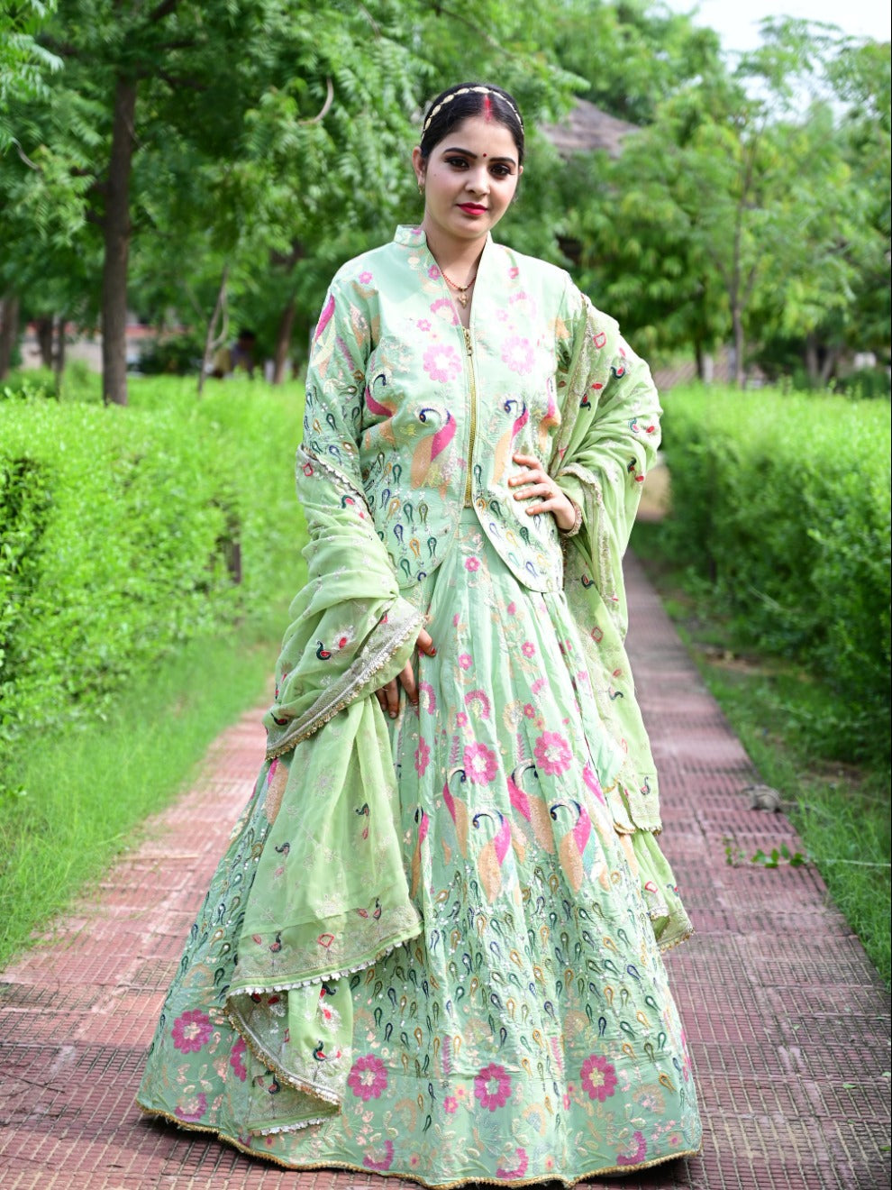 Mint Green Designer Lehenga with Pittan Work  | Radhika Boutique