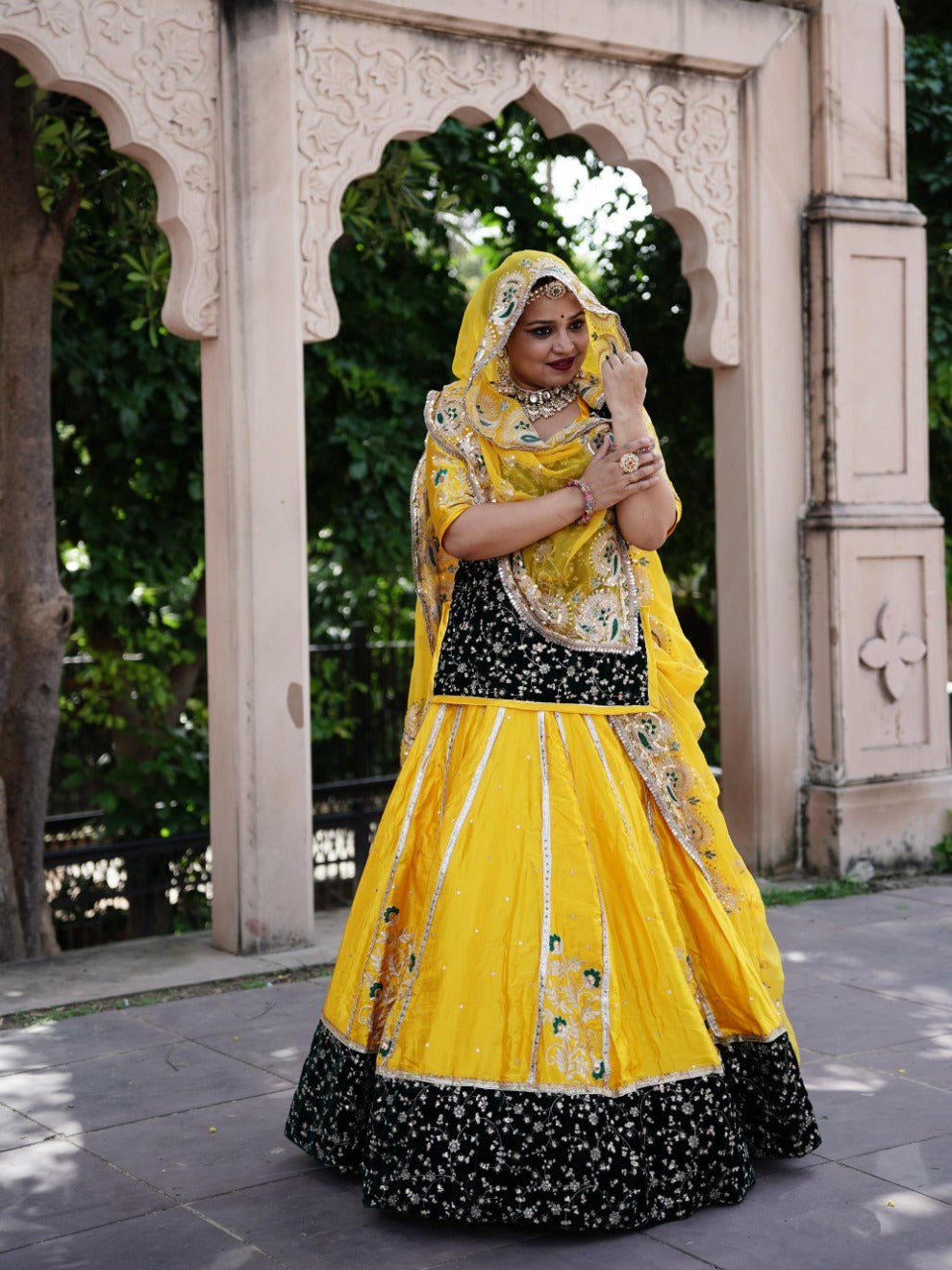 Yellow & Black Traditional Handwork Lehenga – Designer Rajputi Wear | Radhika Boutique