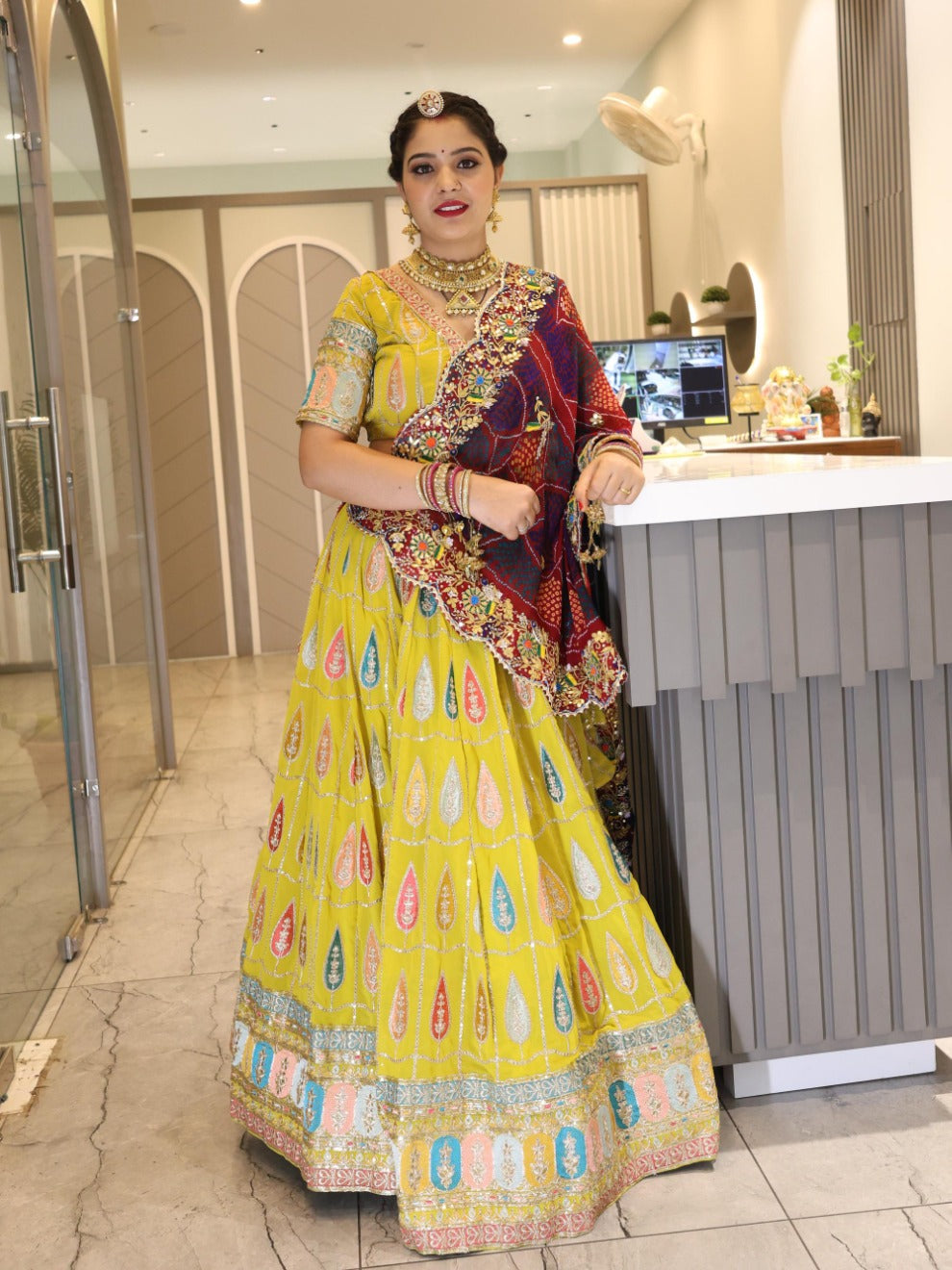 Yellow Designer Natural Work Lehenga with Heavy Odhani – Wedding Collection | Radhika Boutique