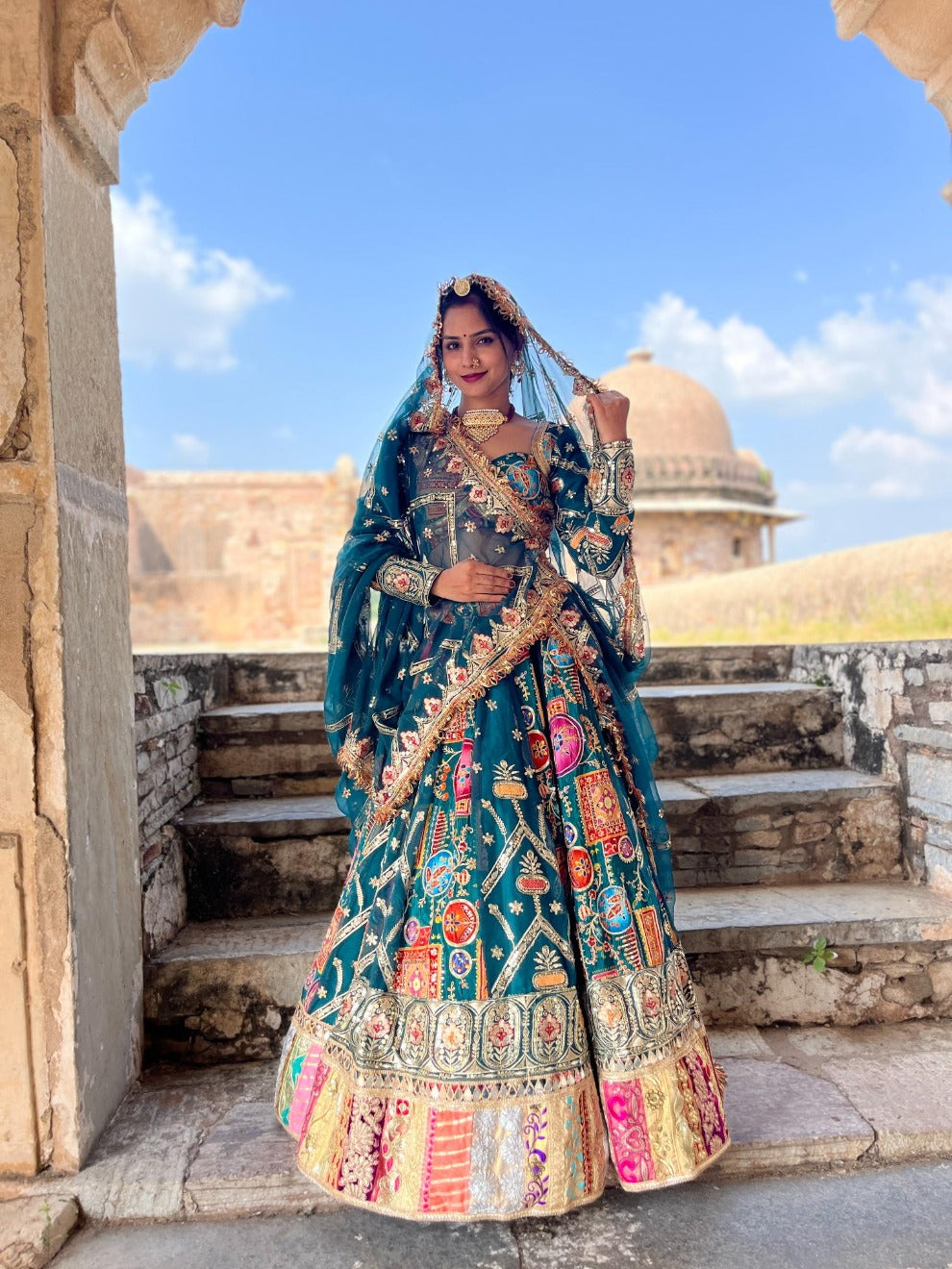 Teal Vintage  Lehenga with Heavy Handwork | Radhika Boutique