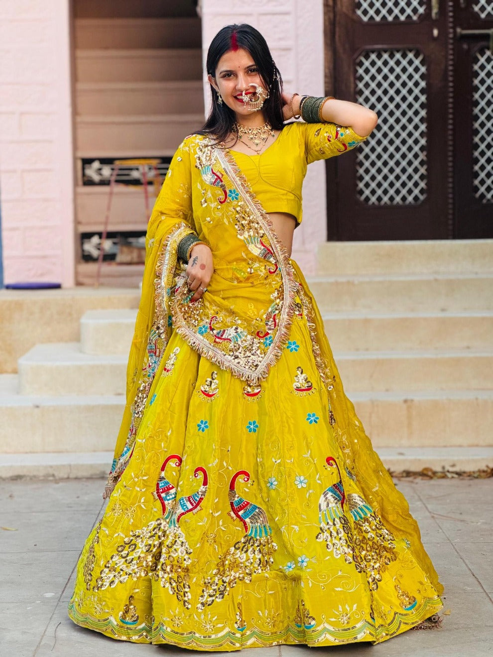 Yellow Peacock Embroidered Lehenga – Designer Wedding Wear | Radhika Boutique