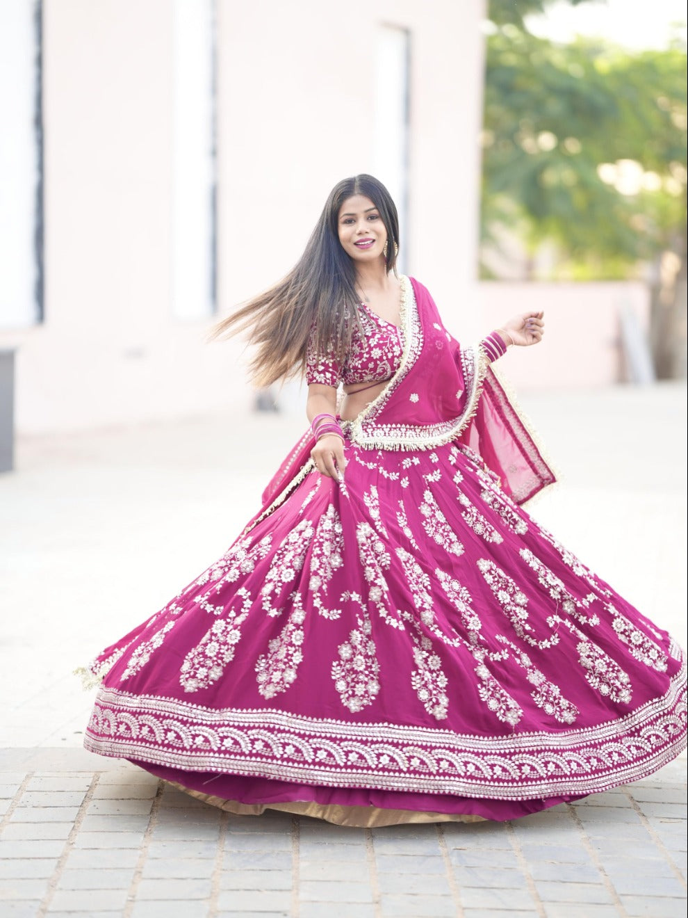 Magenta Heavy Embroidered Lehenga  | Radhika Boutique