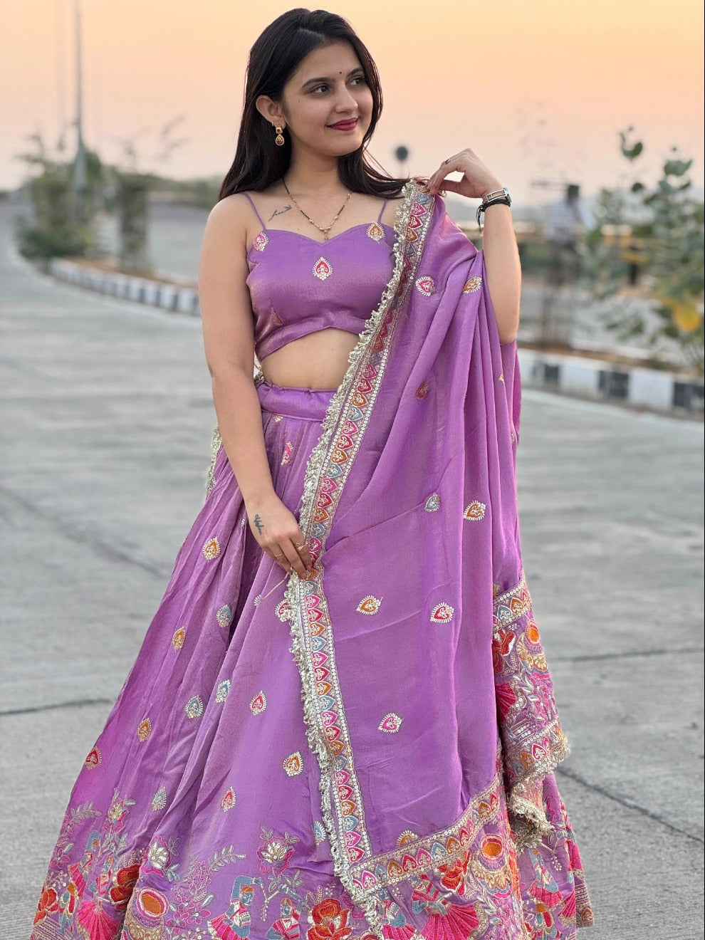 Lavender Floral Embroidered Lehenga Choli | Radhika Boutique