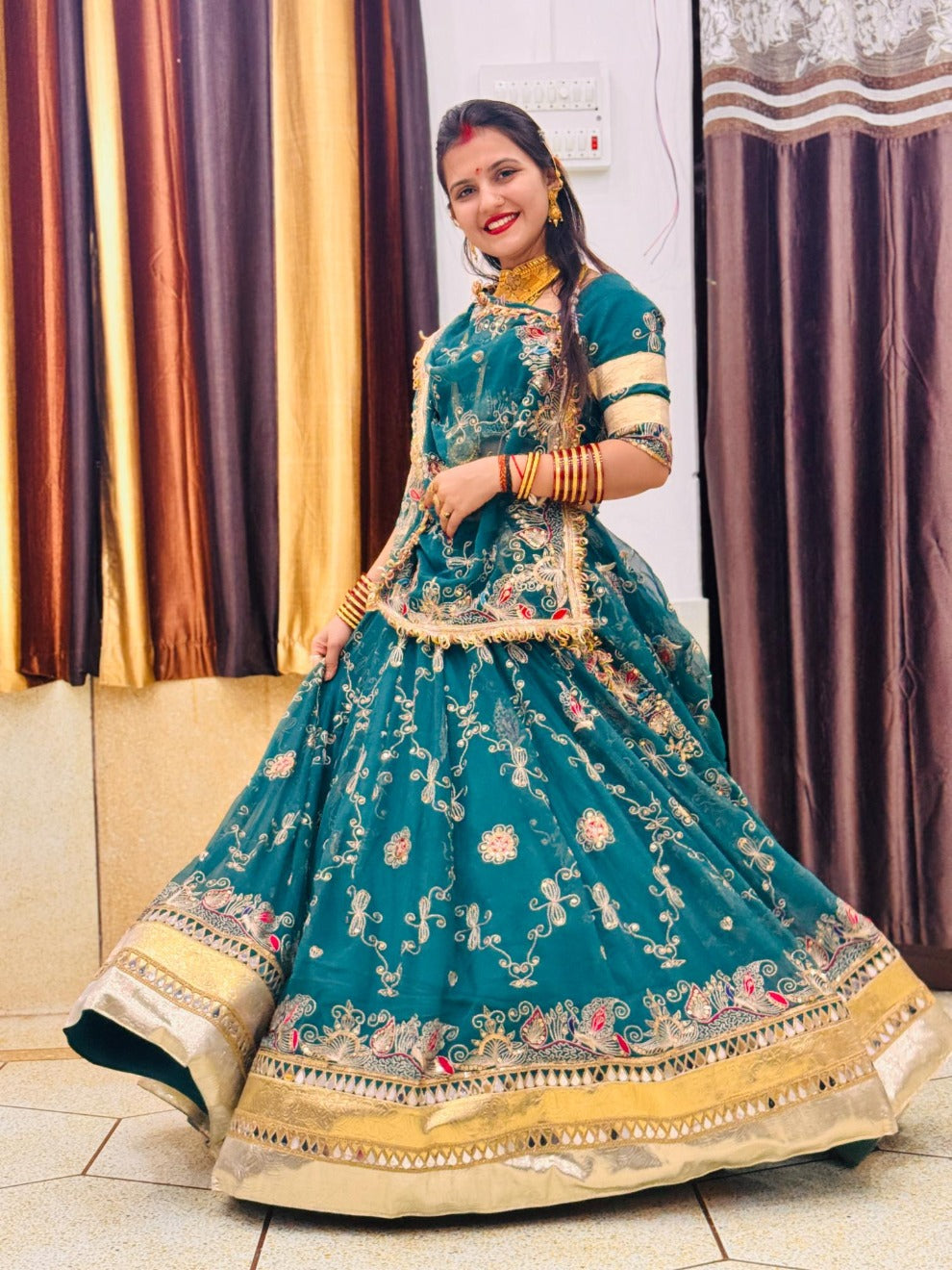 Teal Green Heavy Embroidered Wedding Lehenga | Radhika Boutique