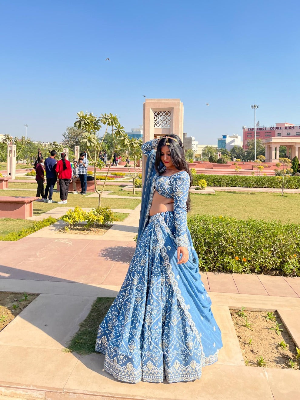 Sky Blue Thread Embroidered Designer Lehenga | Radhika Boutique