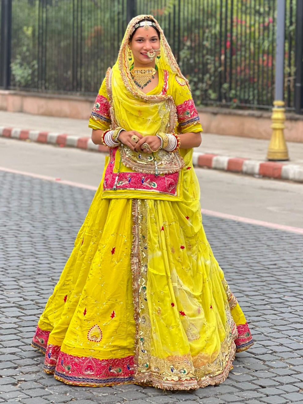 Yellow Rajputi Poshak Lehenga with Heavy Work | Radhika Boutique