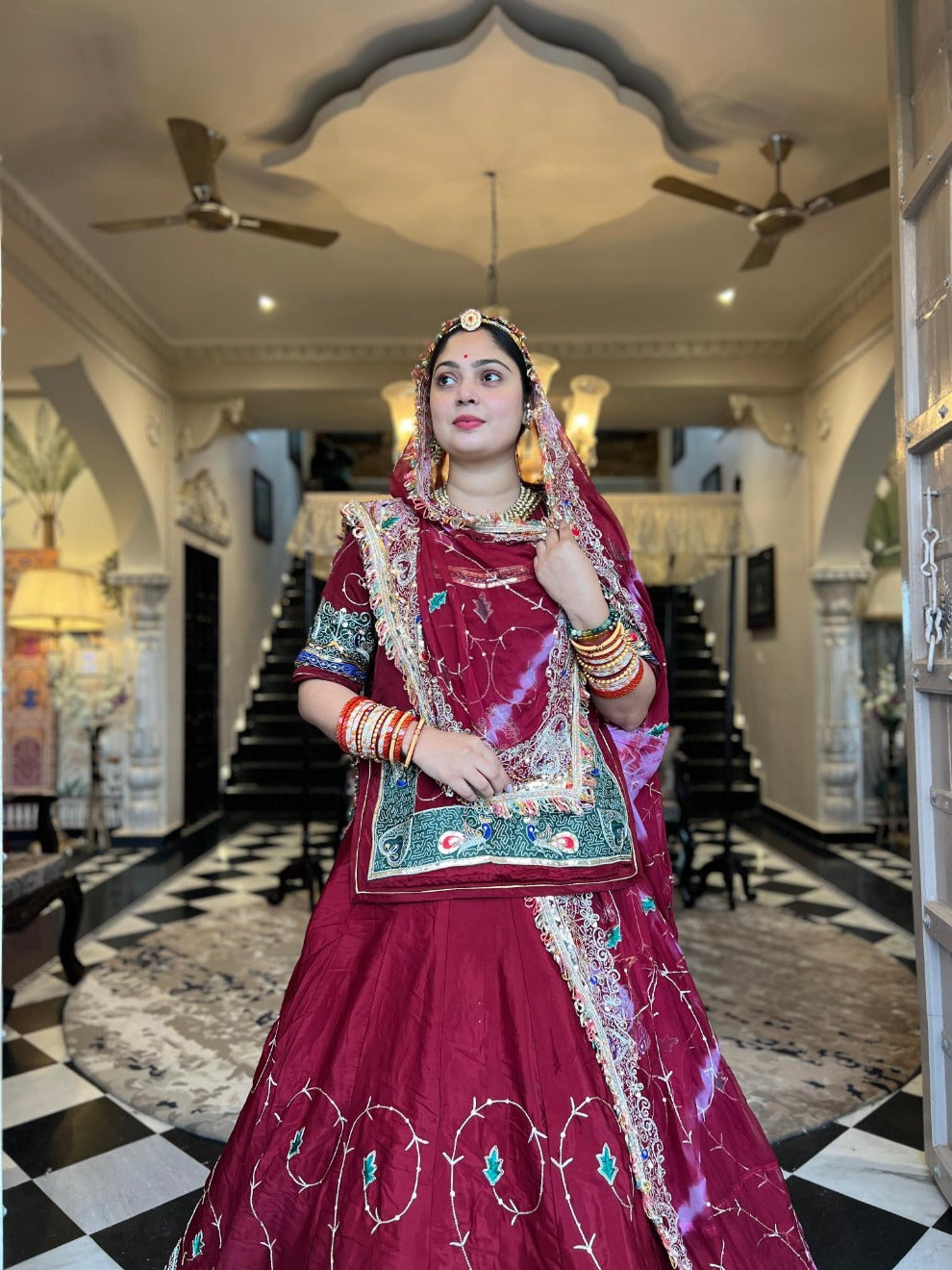 Maroon Rajputi Poshak  Heavy Handwork Lehenga Set | Radhika Boutique