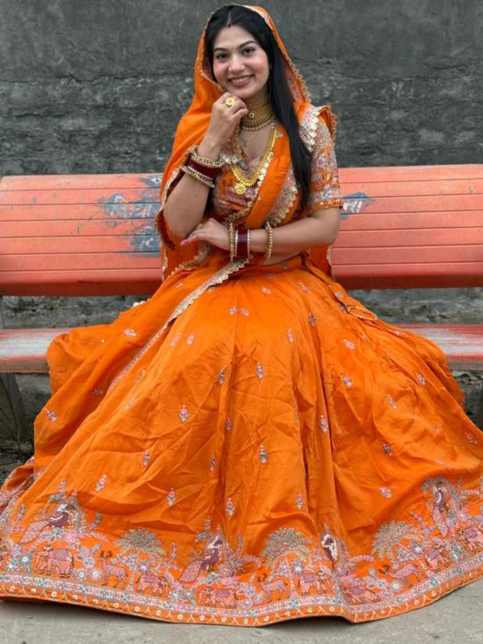 Orange Embroidered Lehenga |Radhika Boutique