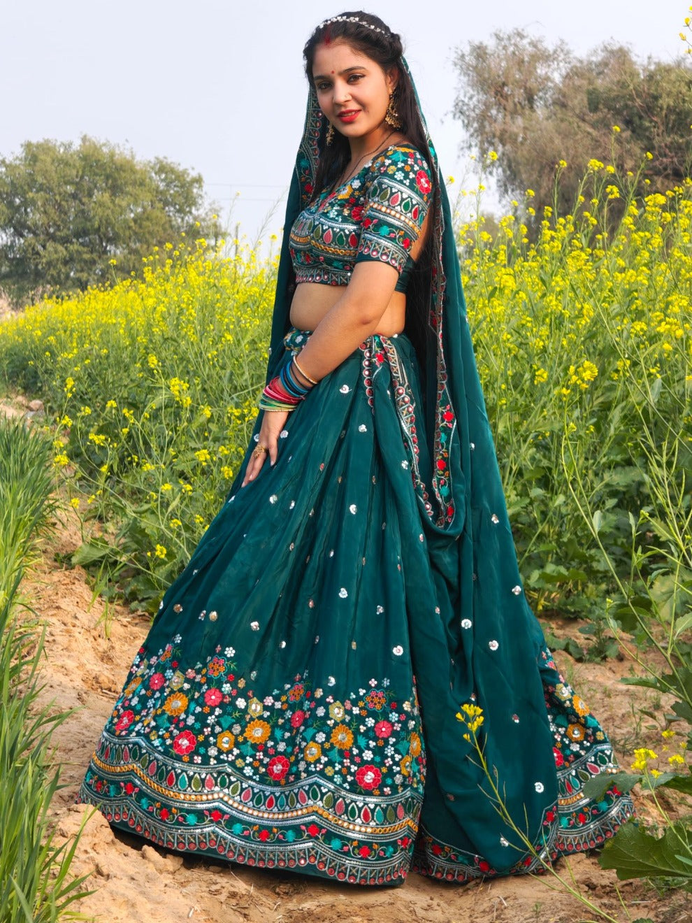 Teal Green Multicolor Embroidered Lehenga | Designer Ethnic Wear by Radhika Boutique