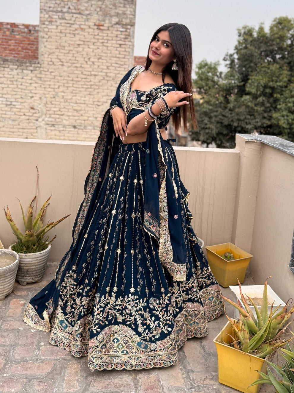 Navy Blue Heavy Embroidered Designer Lehenga | Radhika Boutique