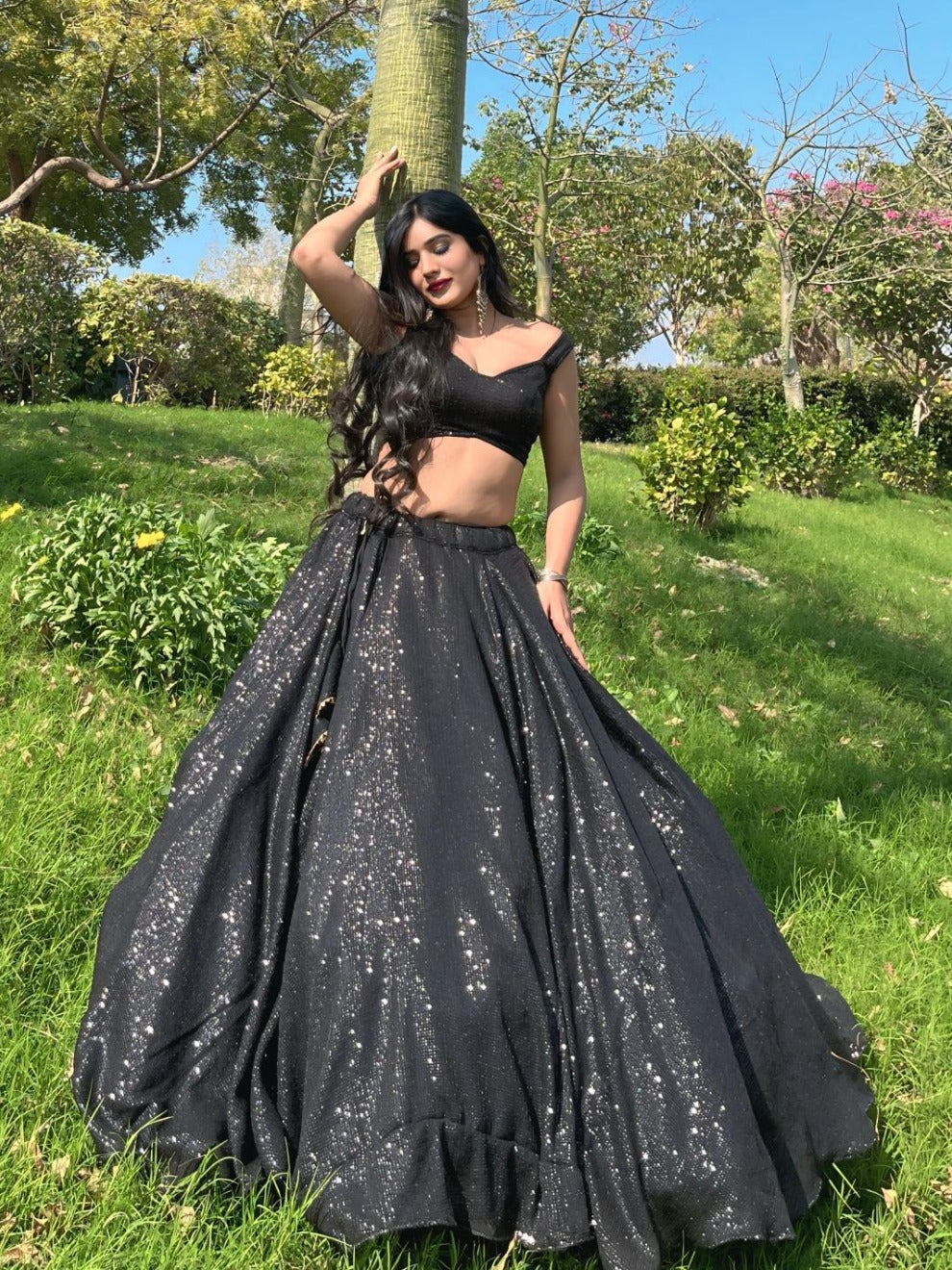 Black Sequin Designer Lehenga – Partywear & Reception Look | Radhika Boutique