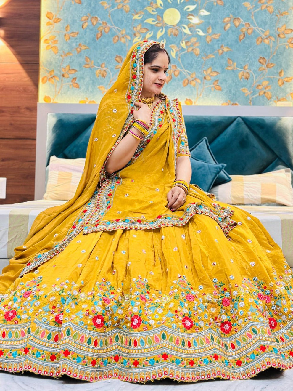 Mustard Yellow Embroidered Lehenga for Weddings | Radhika Boutique