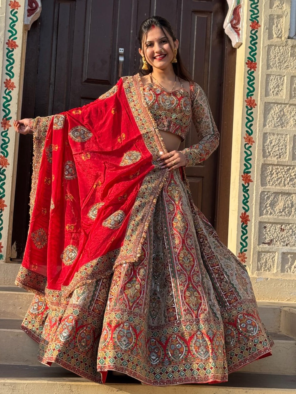 RB New Beautiful Royal Heritage Pure Jardosi Vintage Lehenga & Odni Set