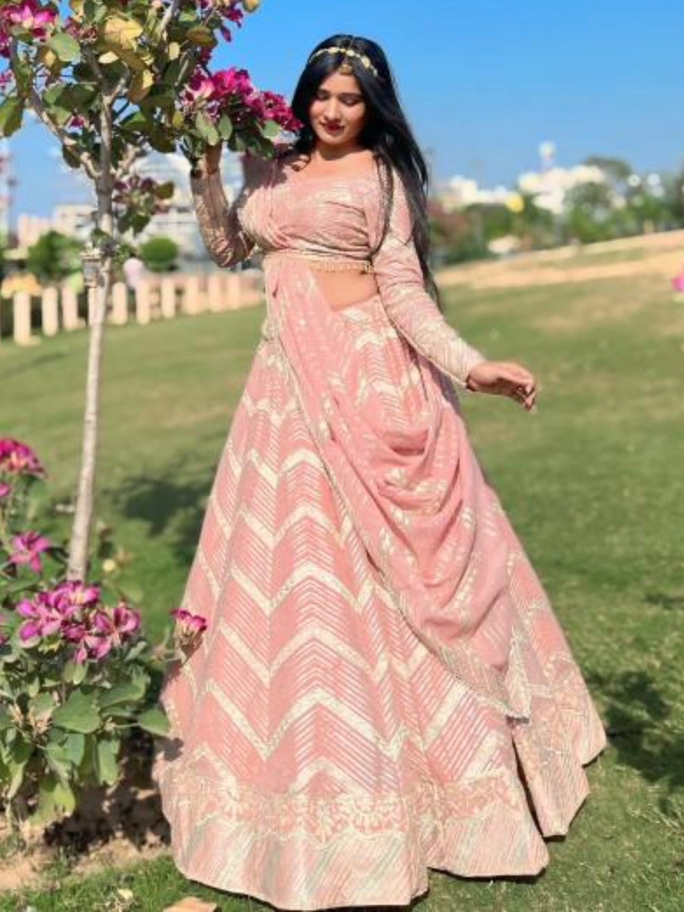 Elegant Pastel Pink Designer Lehenga for Women | Radhika Boutique