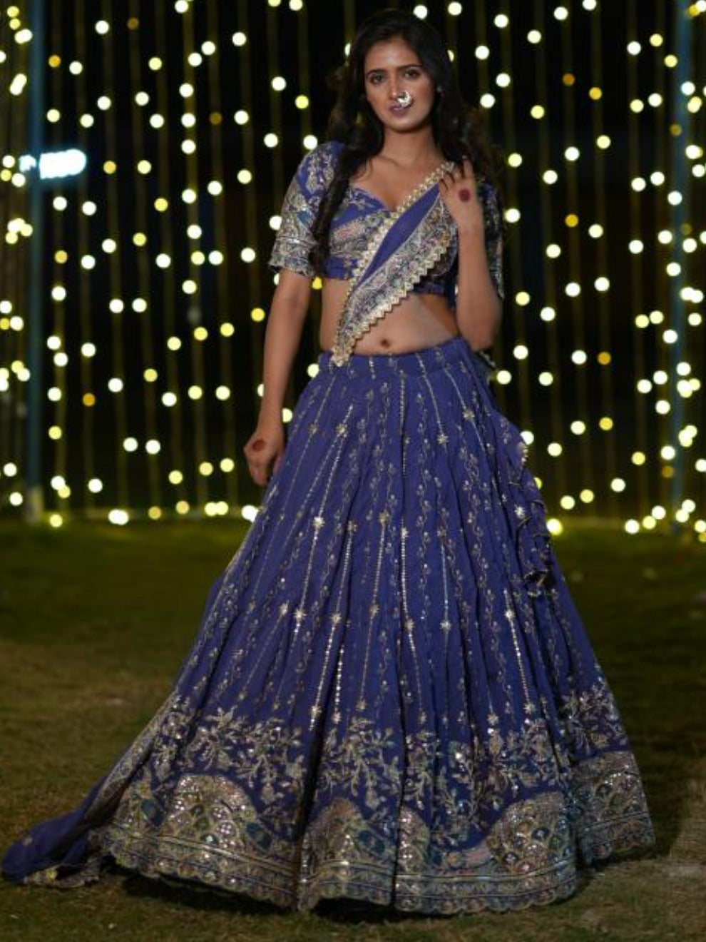 Navy Sparkle Sequin Work Lehenga | Radhika Boutique