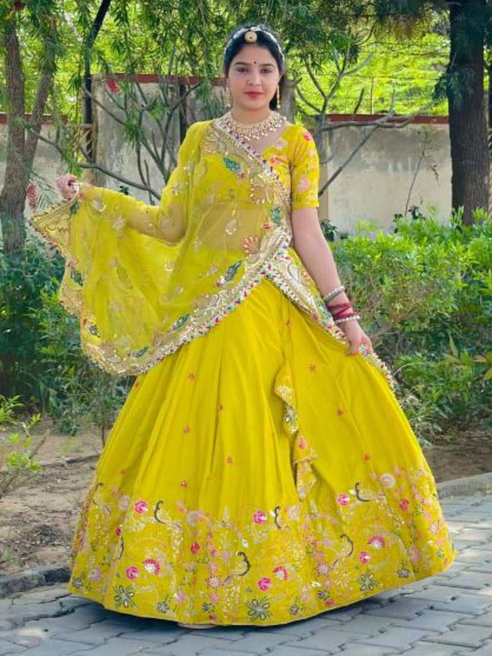 Yellow Bloom Embroidered Lehenga | Radhika Boutique