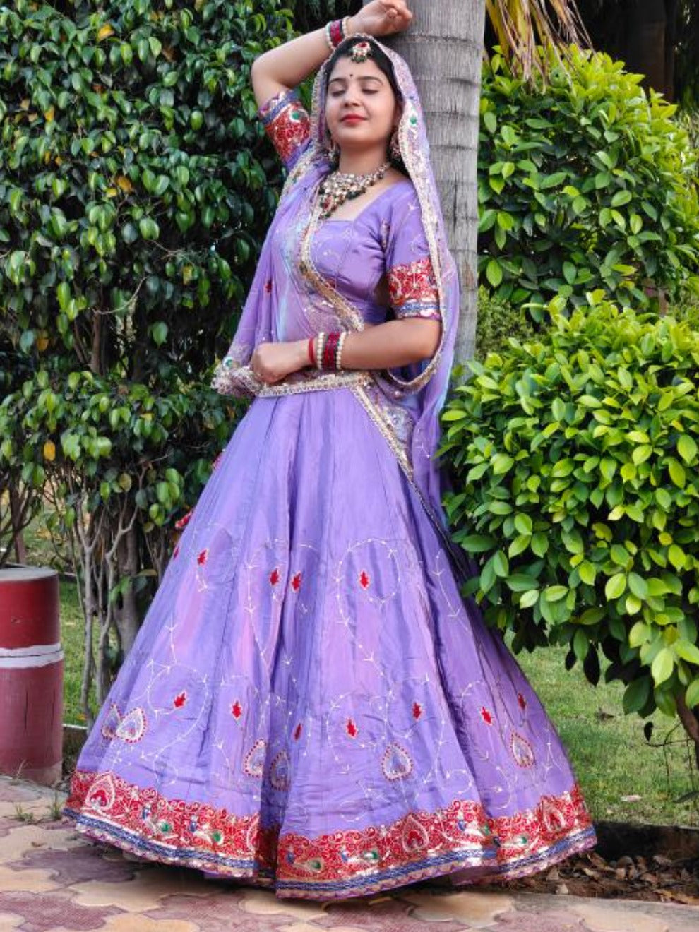 Lavender Rajwadi Embroidered Lehenga | Radhika Boutique
