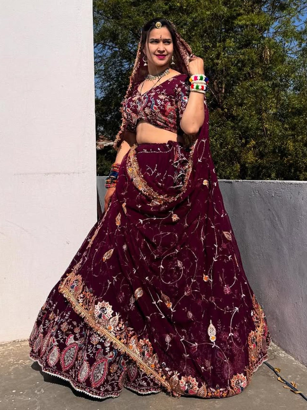 Maroon Velvet Heritage Lehenga | Radhika Boutique