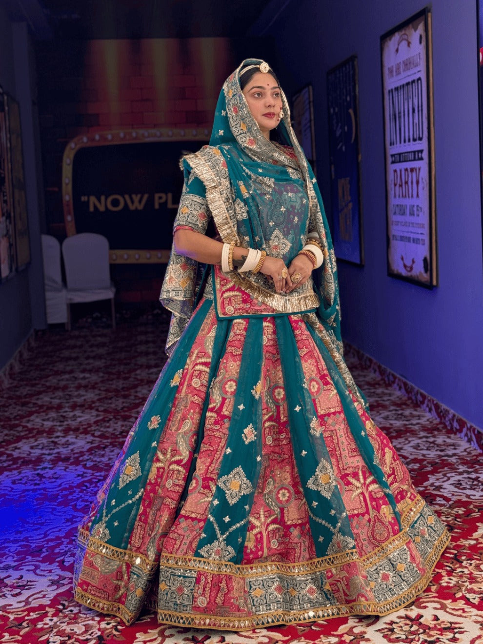 Teal Pink Heritage Handwork Lehenga | Radhika Boutique